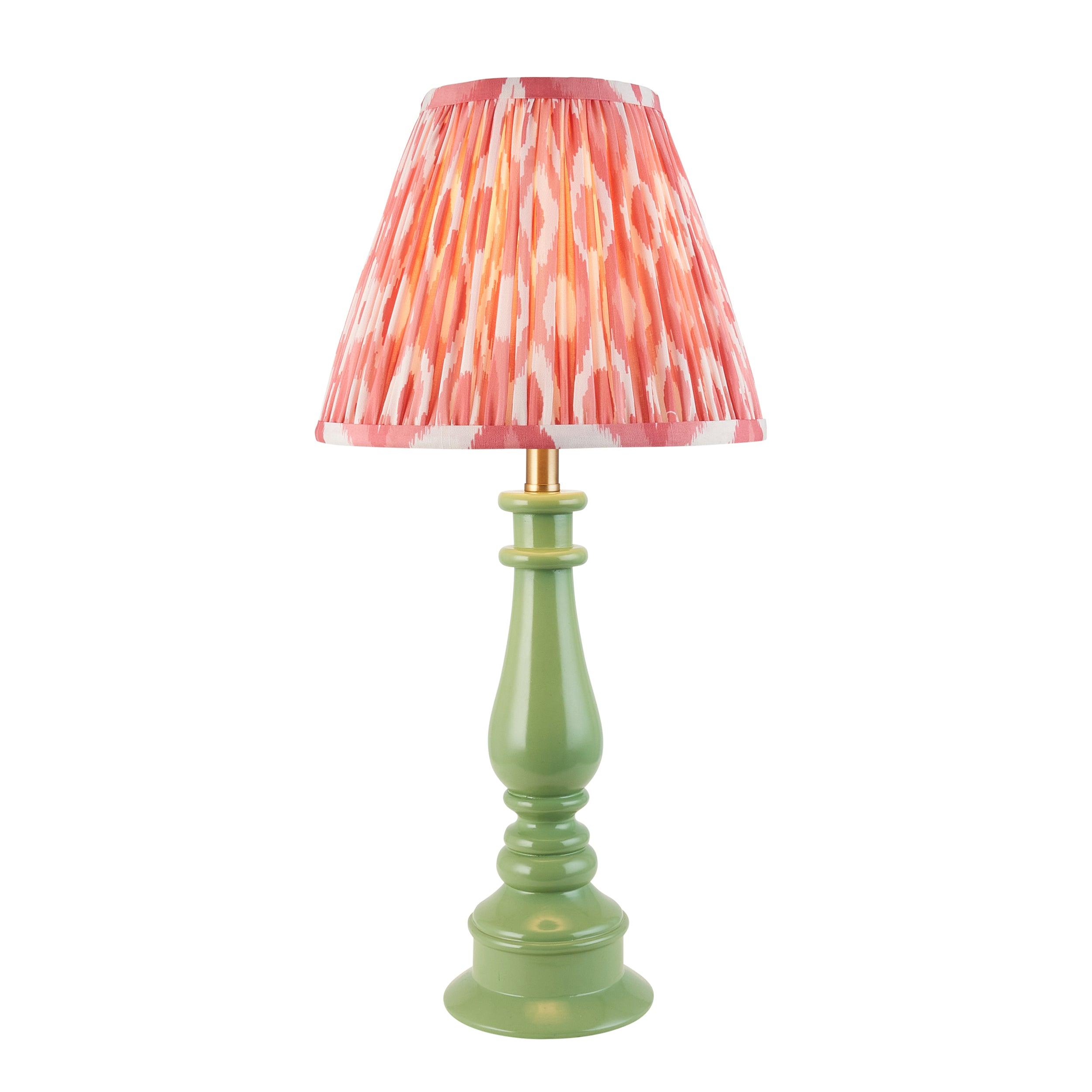 Myrtle Green Table Lamp & Ikat 25cm Coral Pink Shade