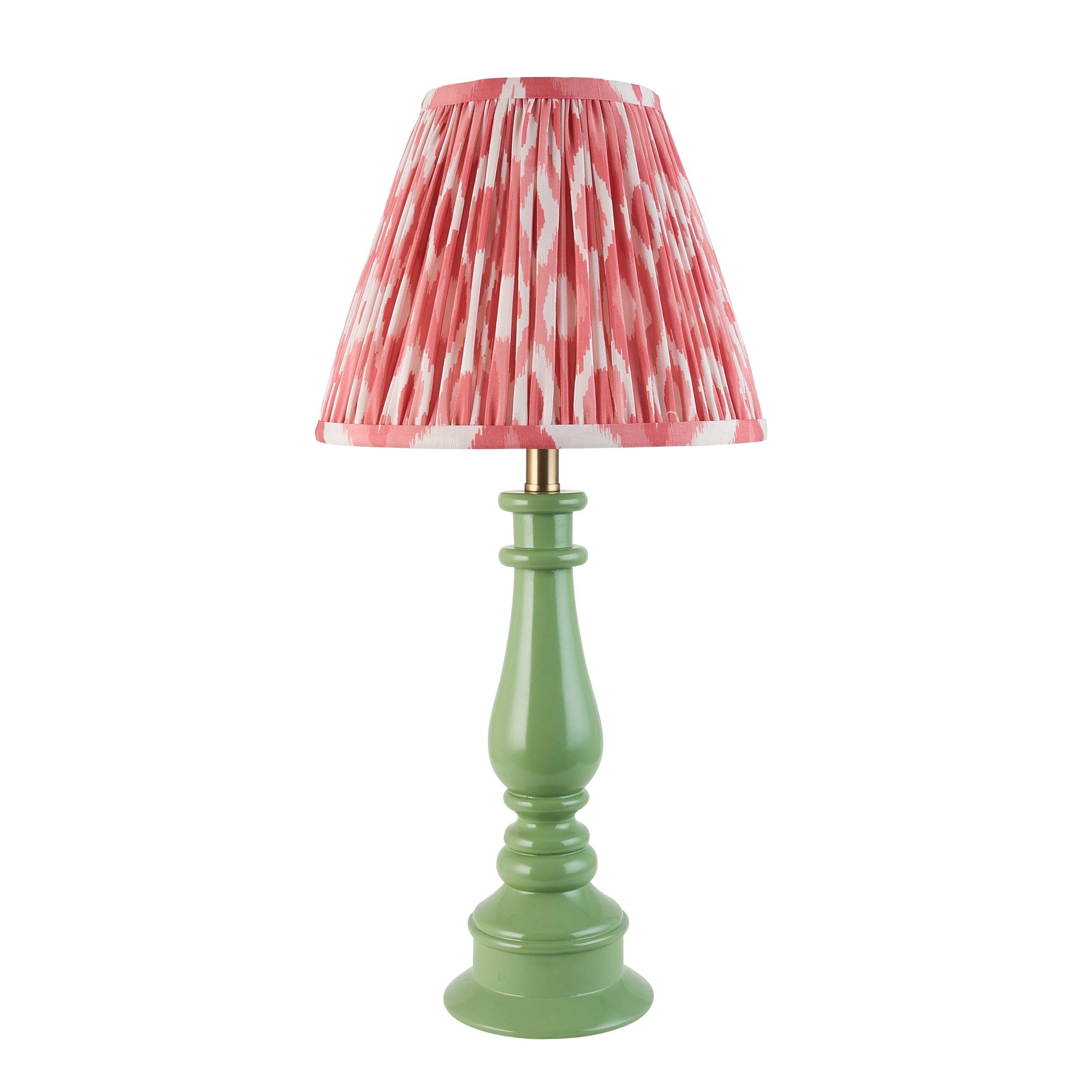Myrtle Green Table Lamp & Ikat 25cm Coral Pink Shade