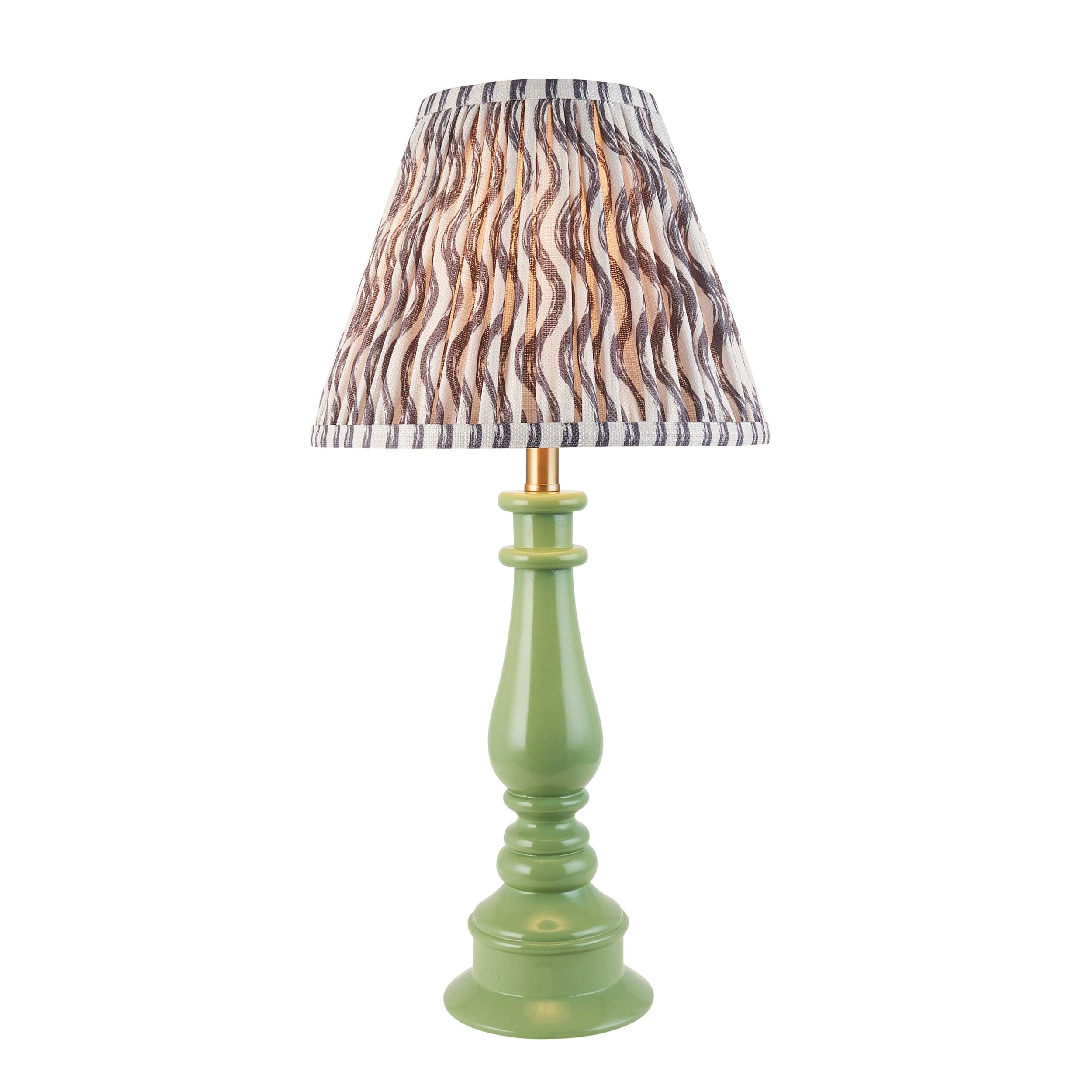 Myrtle Green Table Lamp & Ripple 25cm Pearl Grey Shade