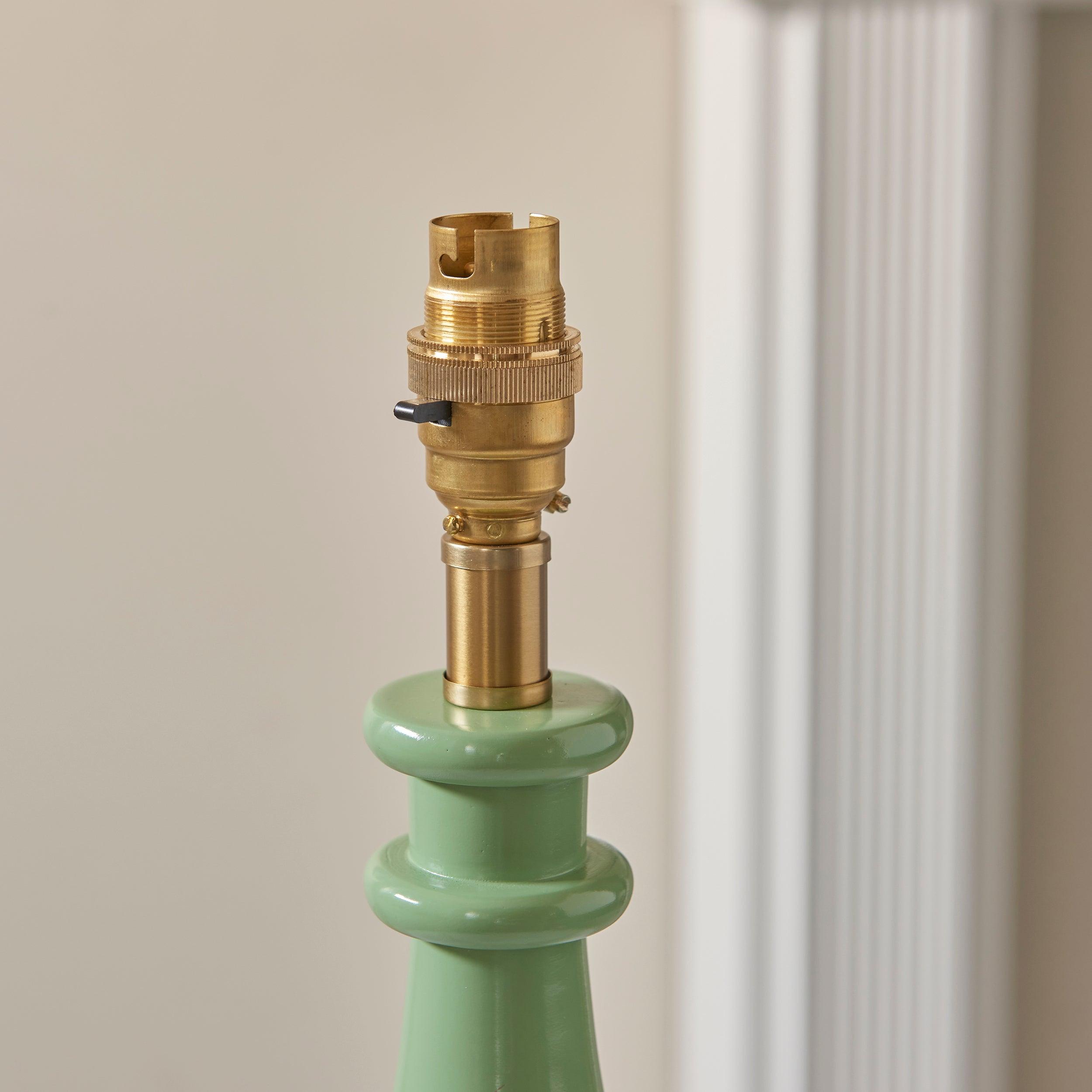 Myrtle Green Table Lamp & Ripple 25cm Coral Pink Shade