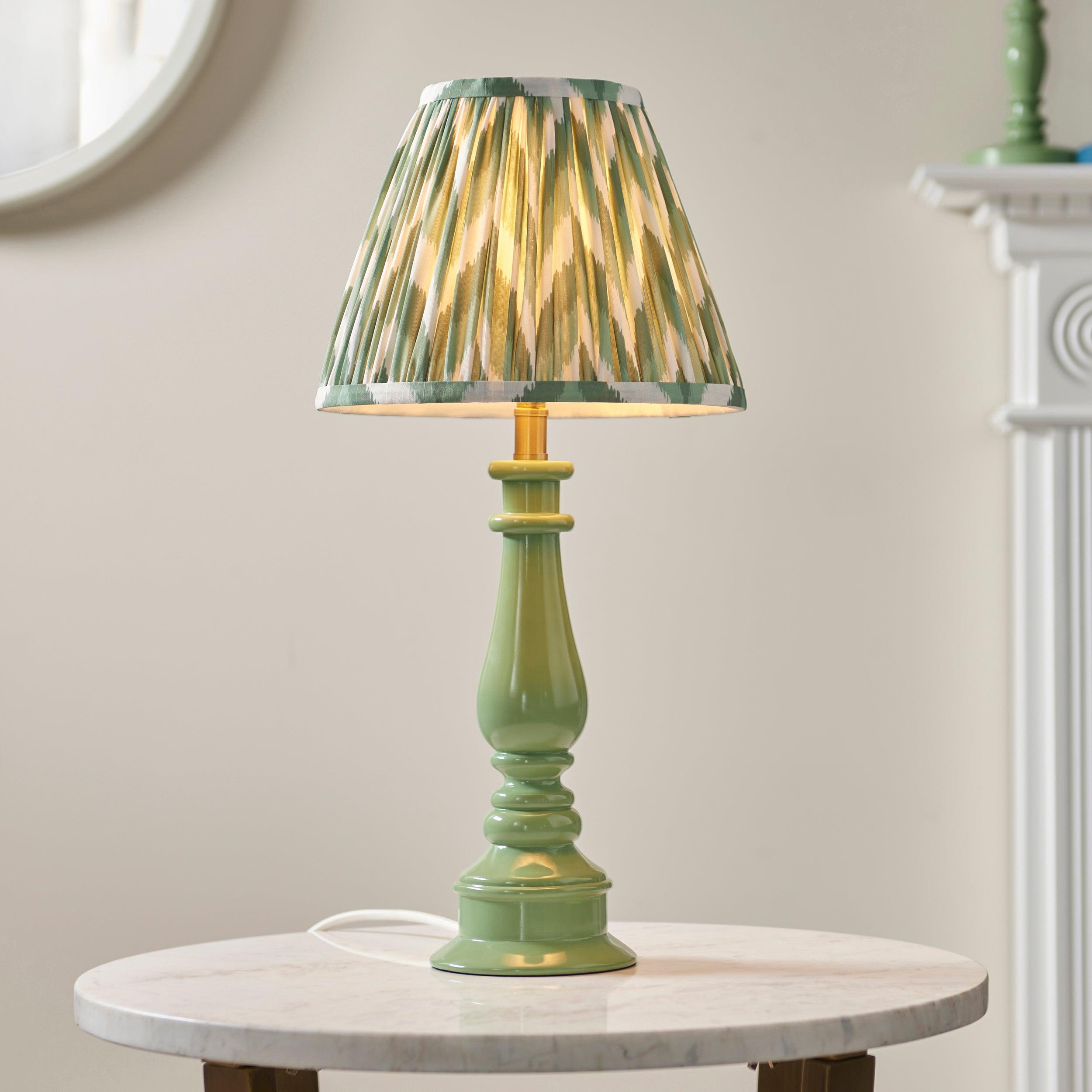 Myrtle Green Table Lamp & Zigzag 25cm Cotswold Green Shade