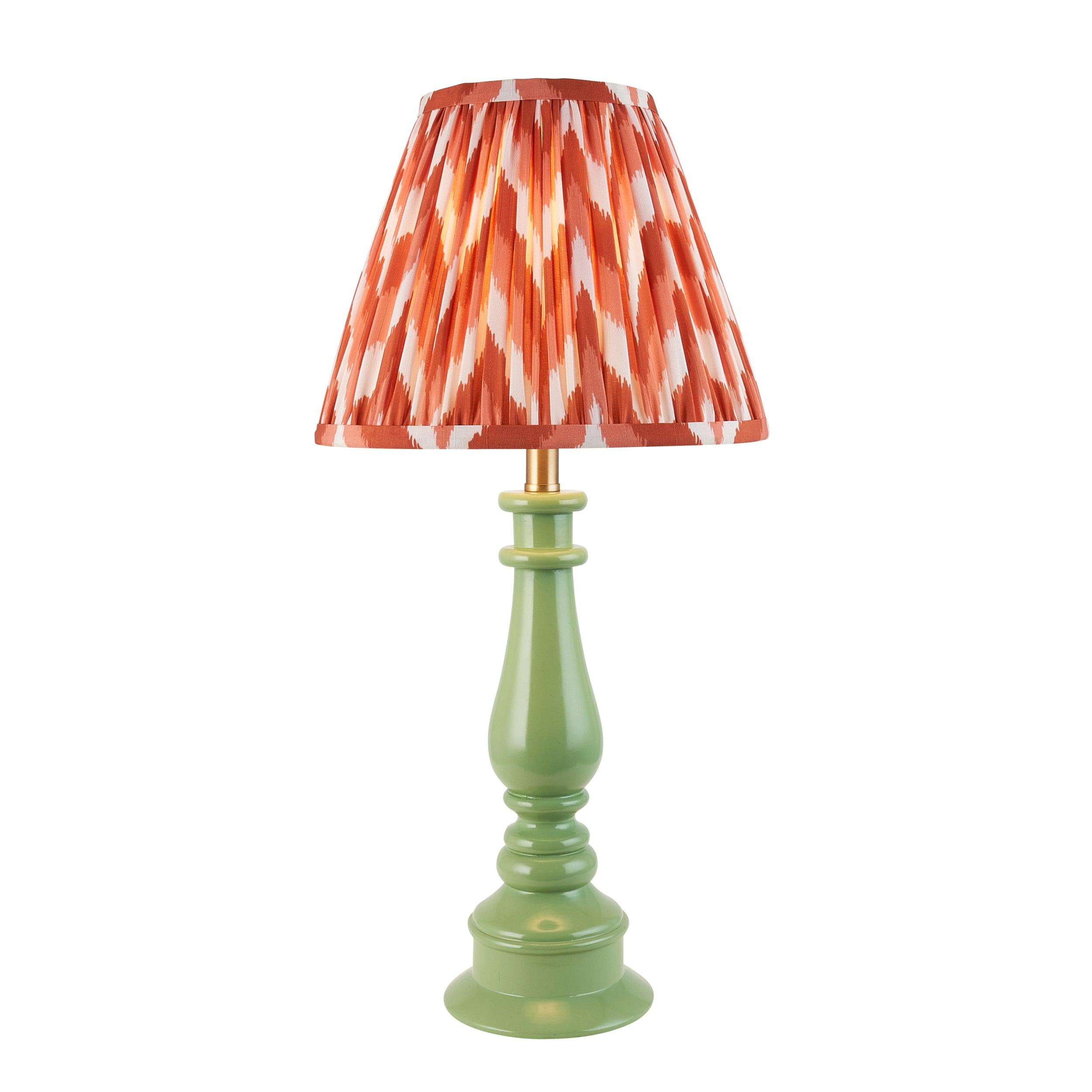 Myrtle Green Table Lamp & Zigzag 25cm Apricot Orange Shade