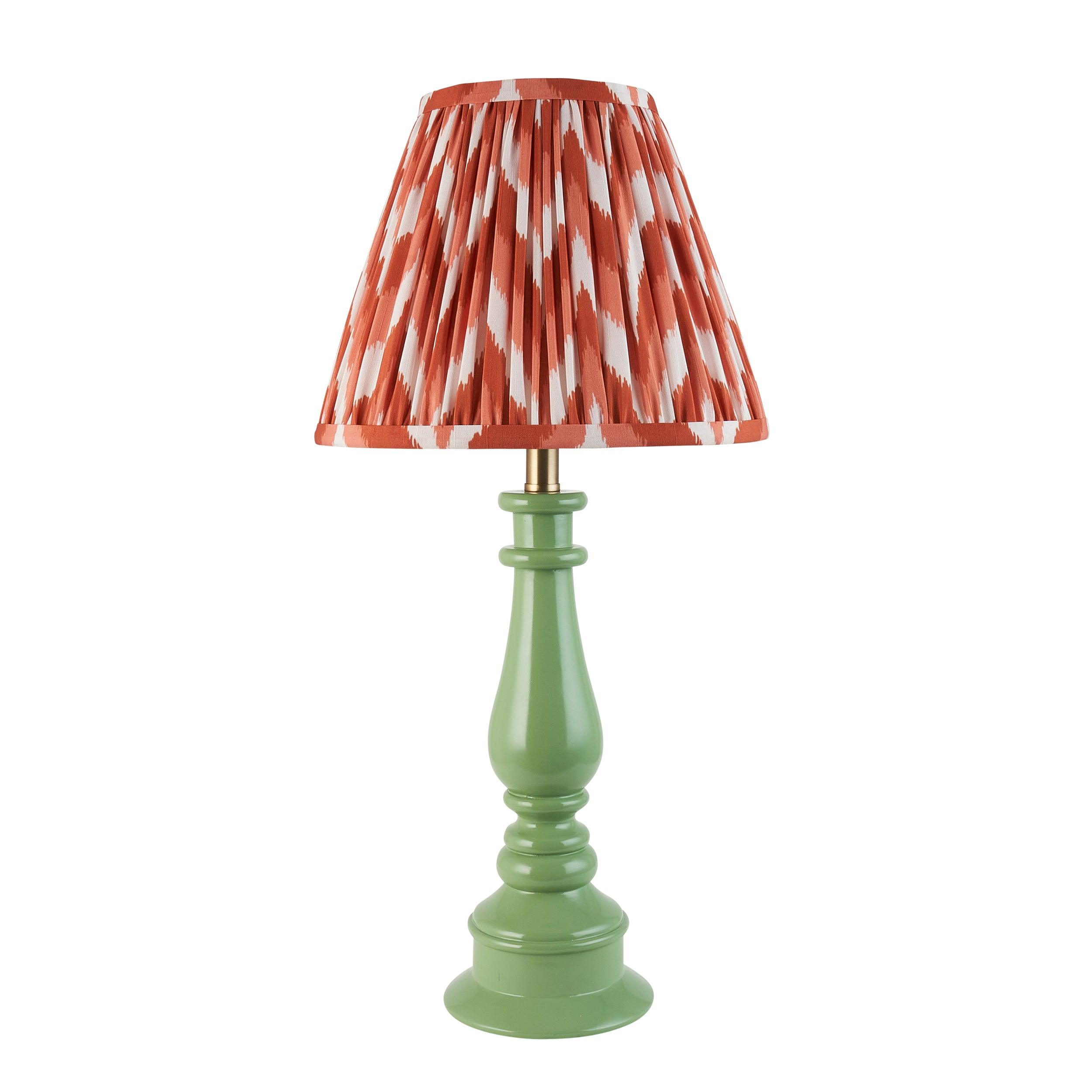 Myrtle Green Table Lamp & Zigzag 25cm Apricot Orange Shade