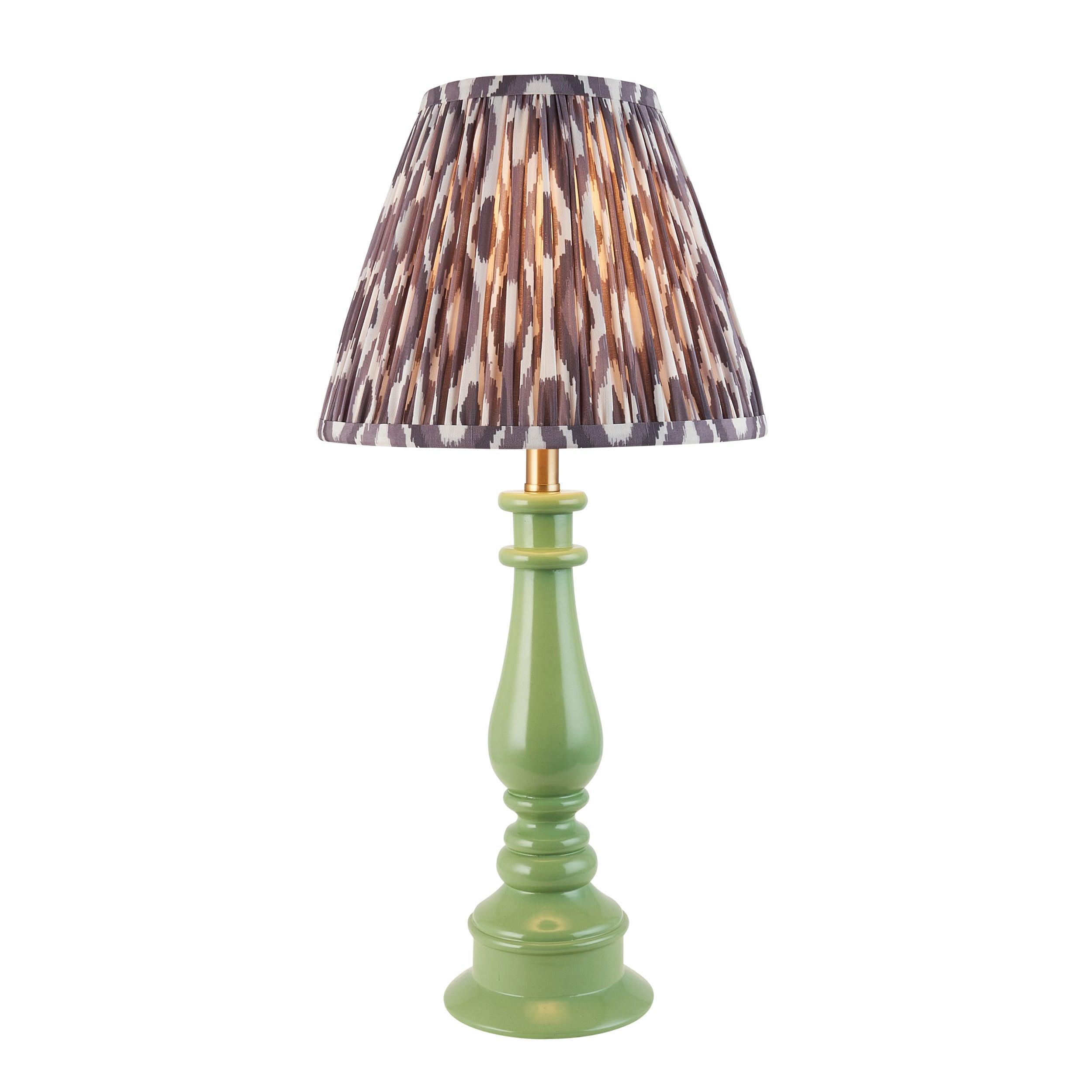 Myrtle Green Table Lamp & Ikat 25cm Pearl Grey Shade