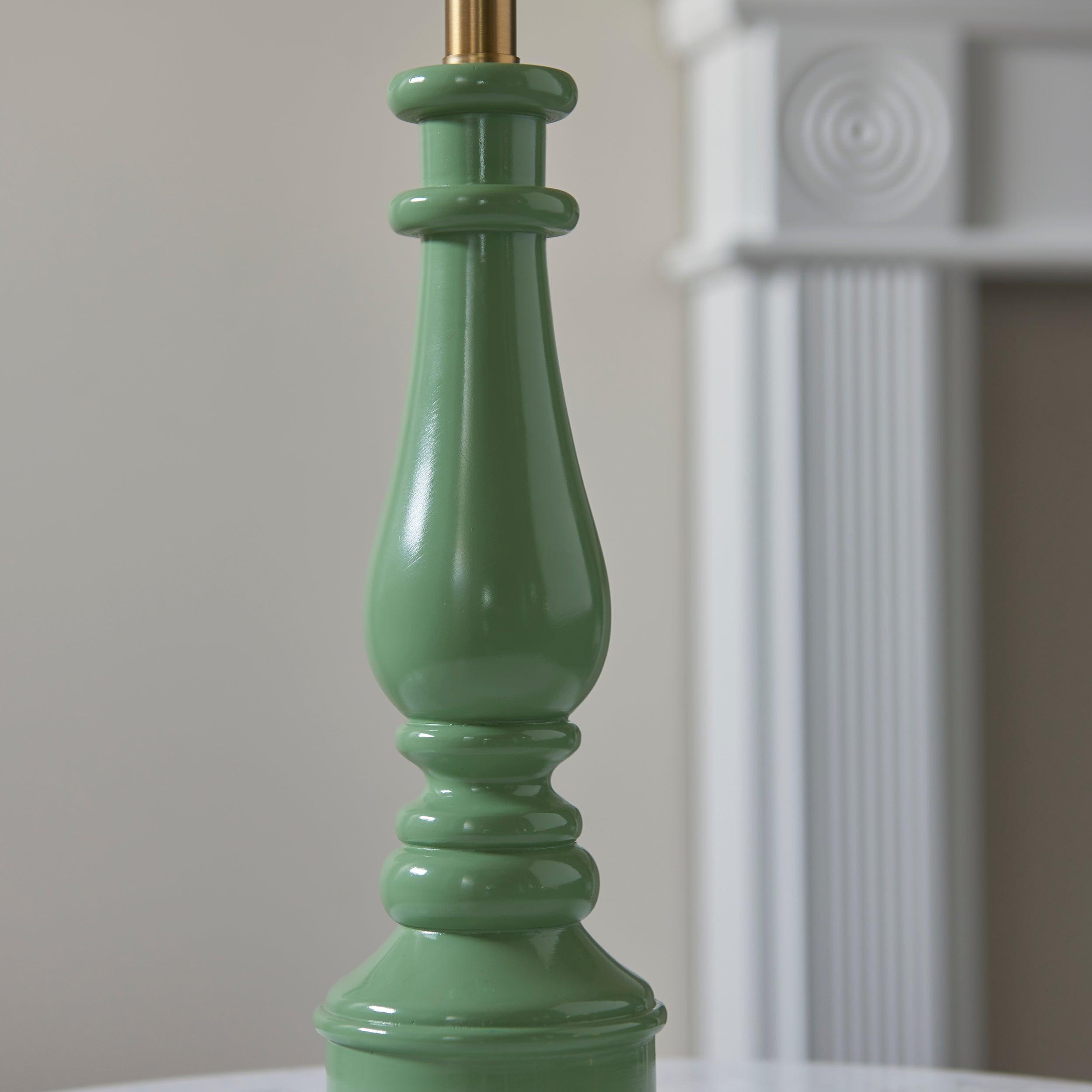 Myrtle Green Table Lamp & Ikat 25cm Pearl Grey Shade