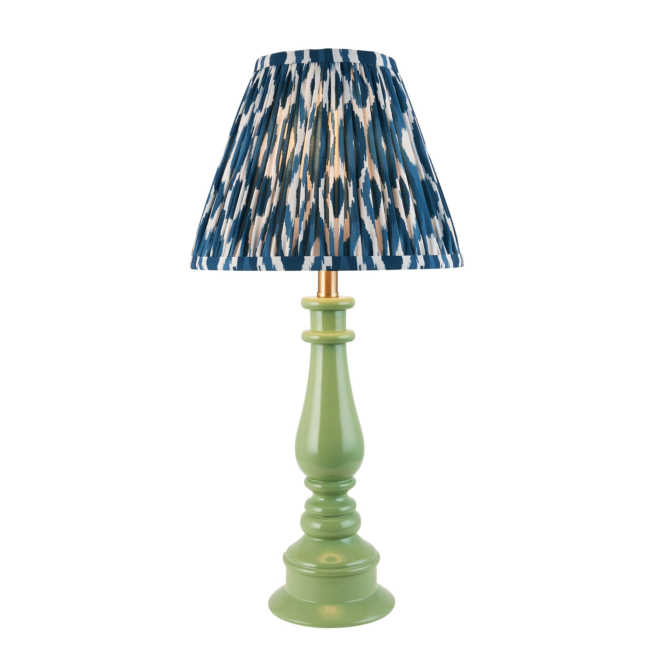 Myrtle Green Table Lamp & Ikat 25cm Marlin Blue Shade