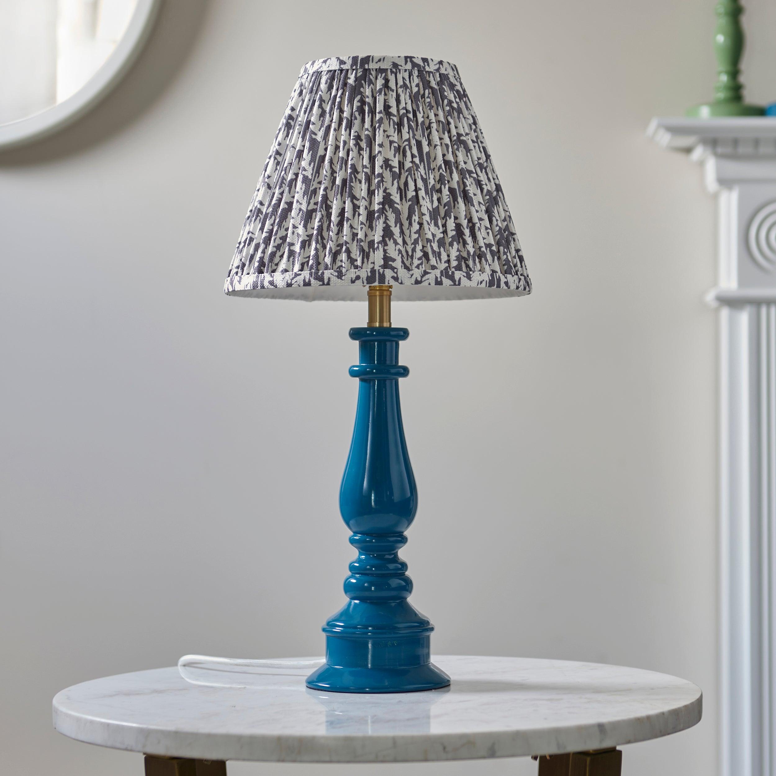 Myrtle Blue Table Lamp & Leaf 25cm Pearl Grey Shade