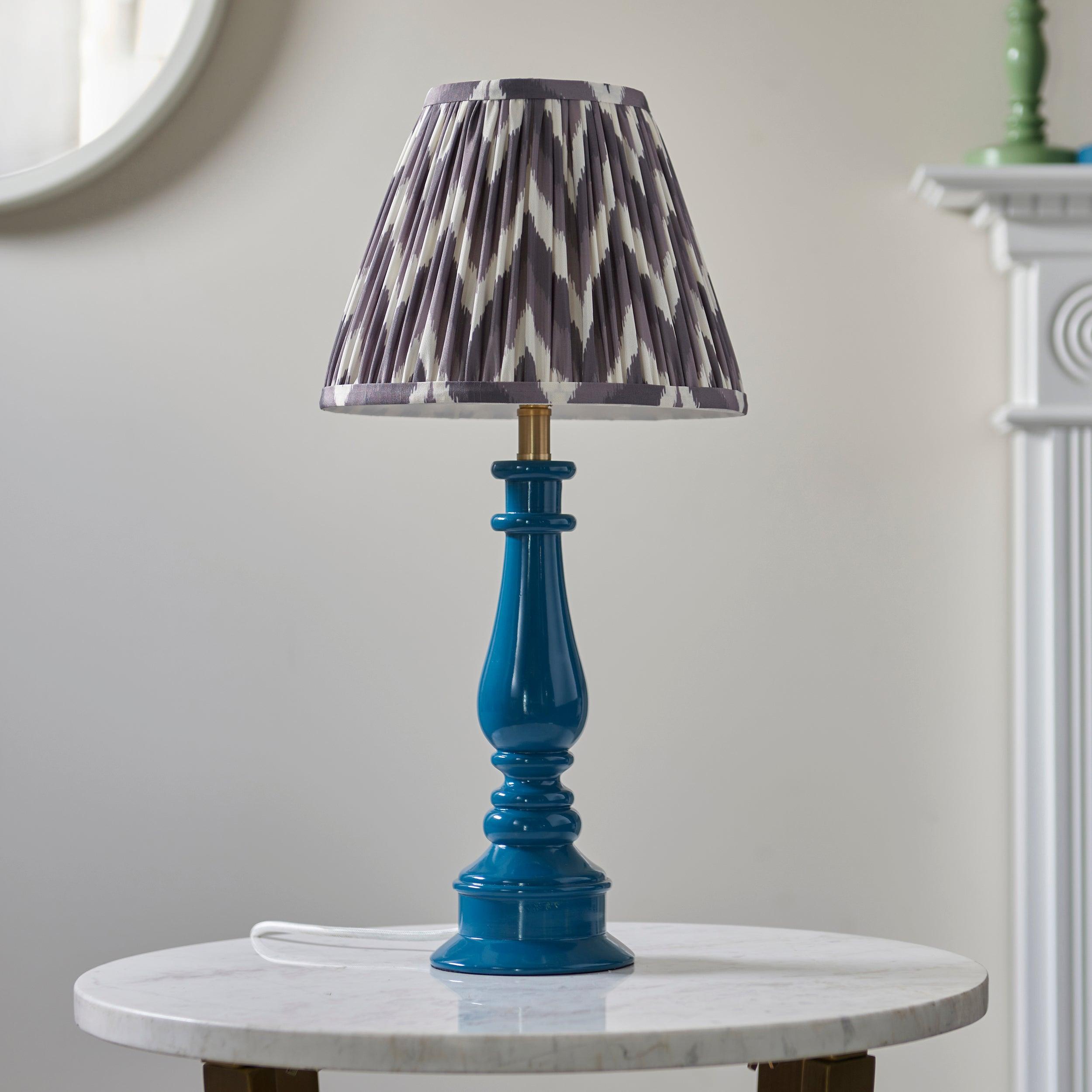 Myrtle Blue Table Lamp & Zigzag 25cm Pearl Grey Shade