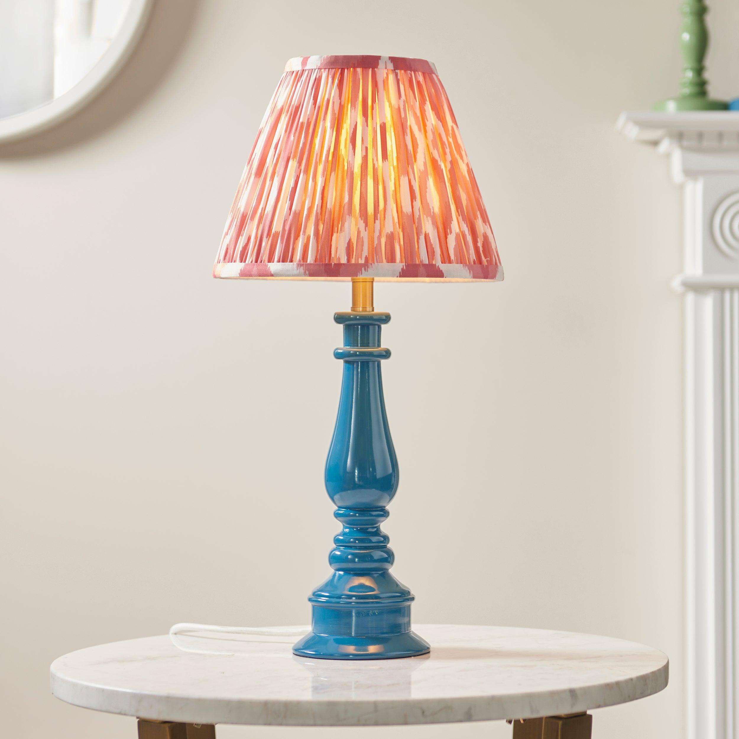 Myrtle Blue Table Lamp & Ikat 25cm Coral Pink Shade