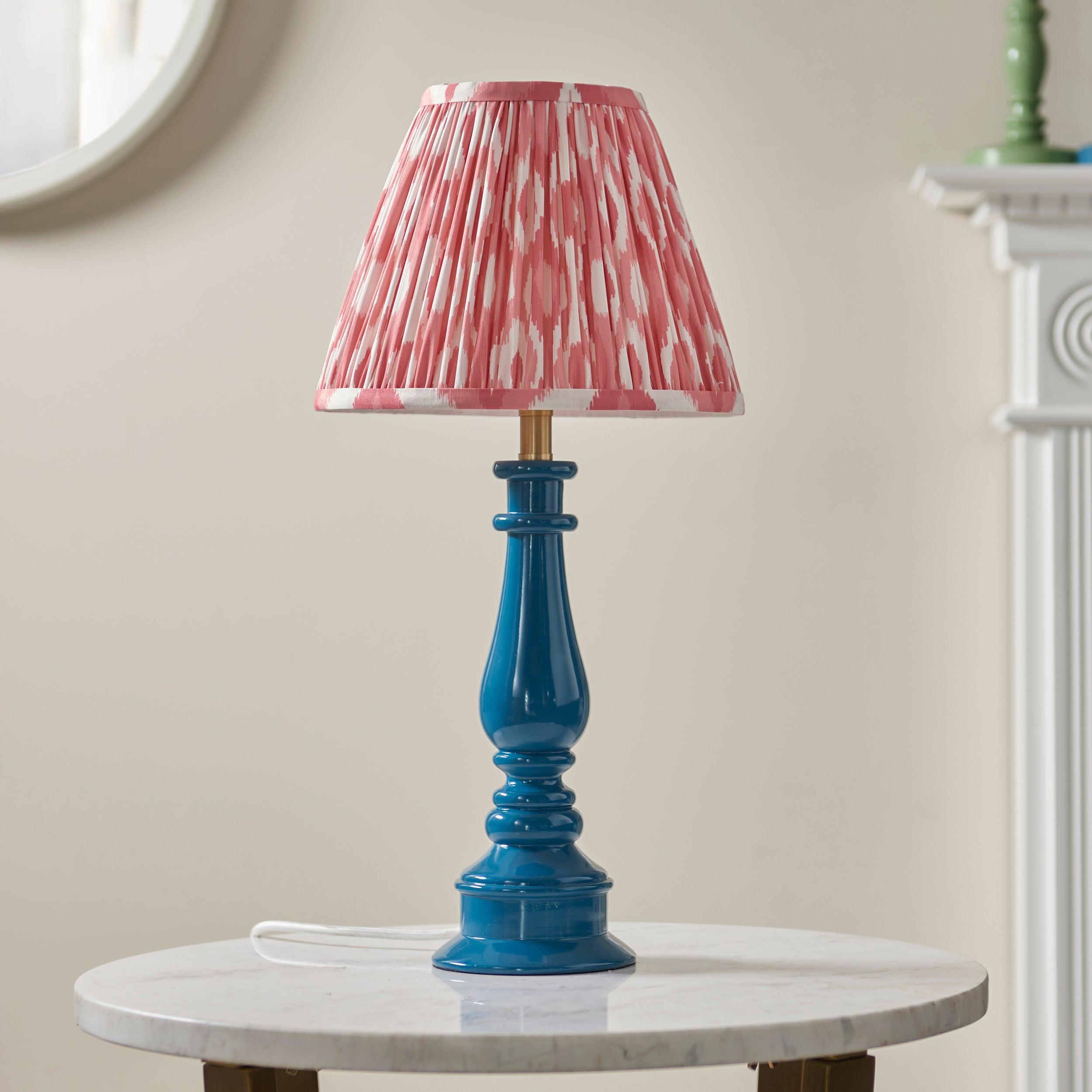 Myrtle Blue Table Lamp & Ikat 25cm Coral Pink Shade