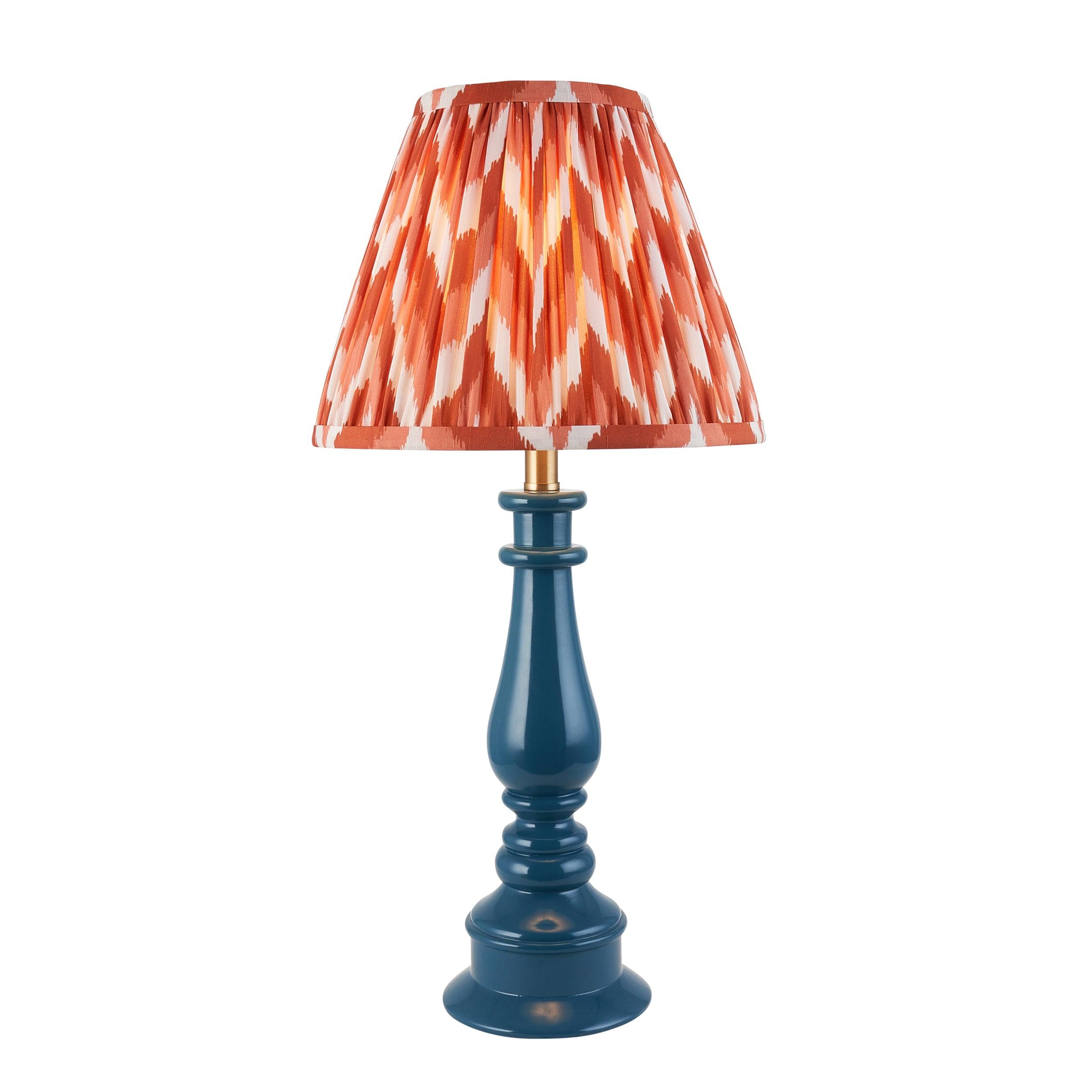 Myrtle Blue Table Lamp & Zigzag 25cm Apricot Orange Shade