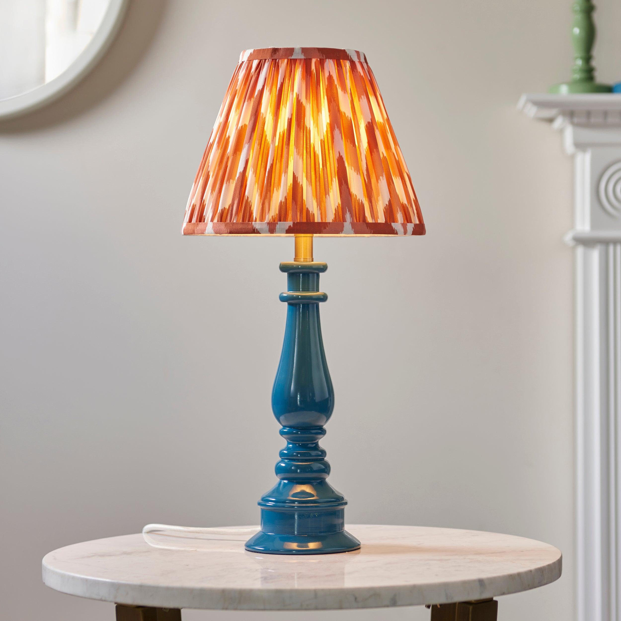 Myrtle Blue Table Lamp & Zigzag 25cm Apricot Orange Shade