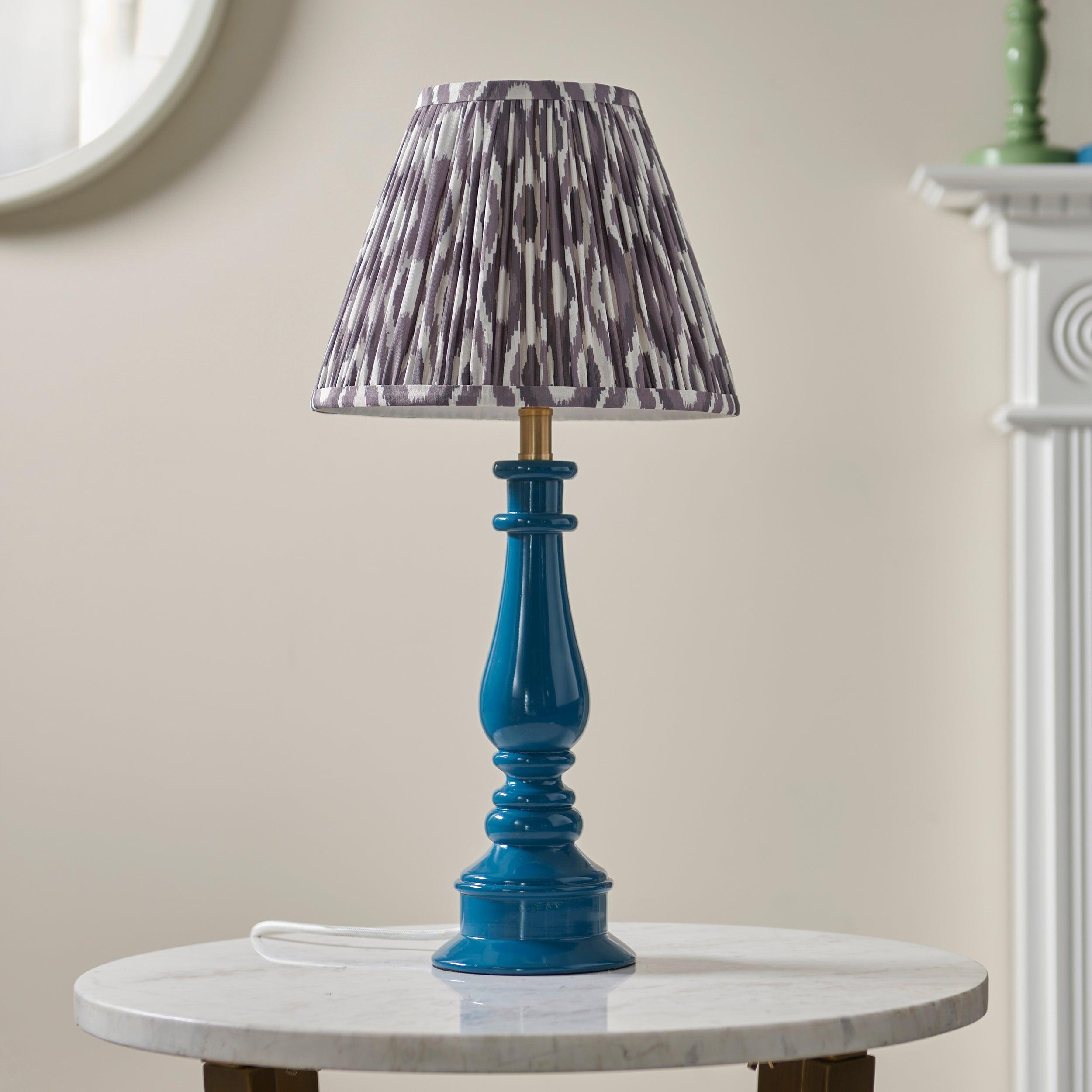 Myrtle Blue Table Lamp & Ikat 25cm Pearl Grey Shade
