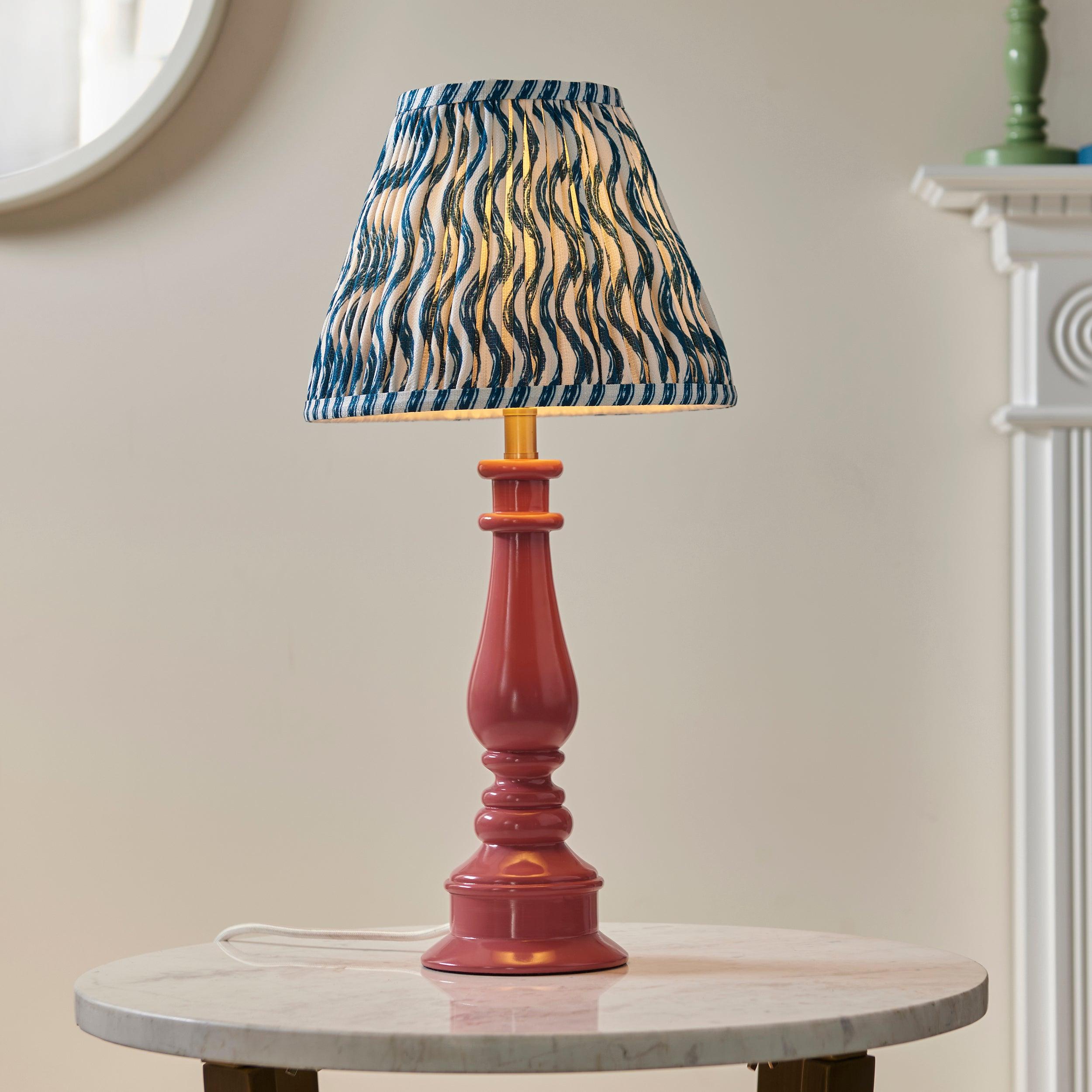 Myrtle Pink Table Lamp & Ripple 25cm Marlin Blue Shade
