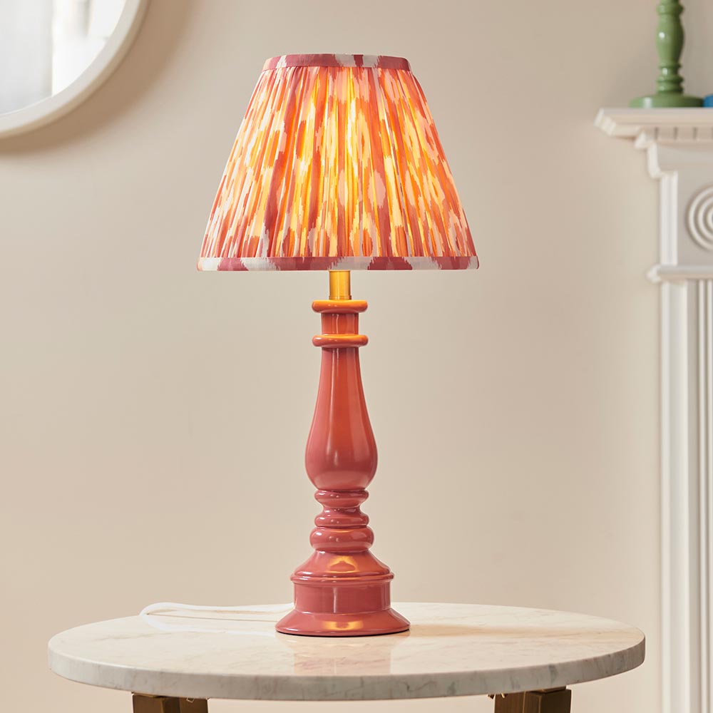 Myrtle Pink Table Lamp & Ikat 25cm Neutral Shade by Endon Lighting — suits living rooms, bedrooms & offices