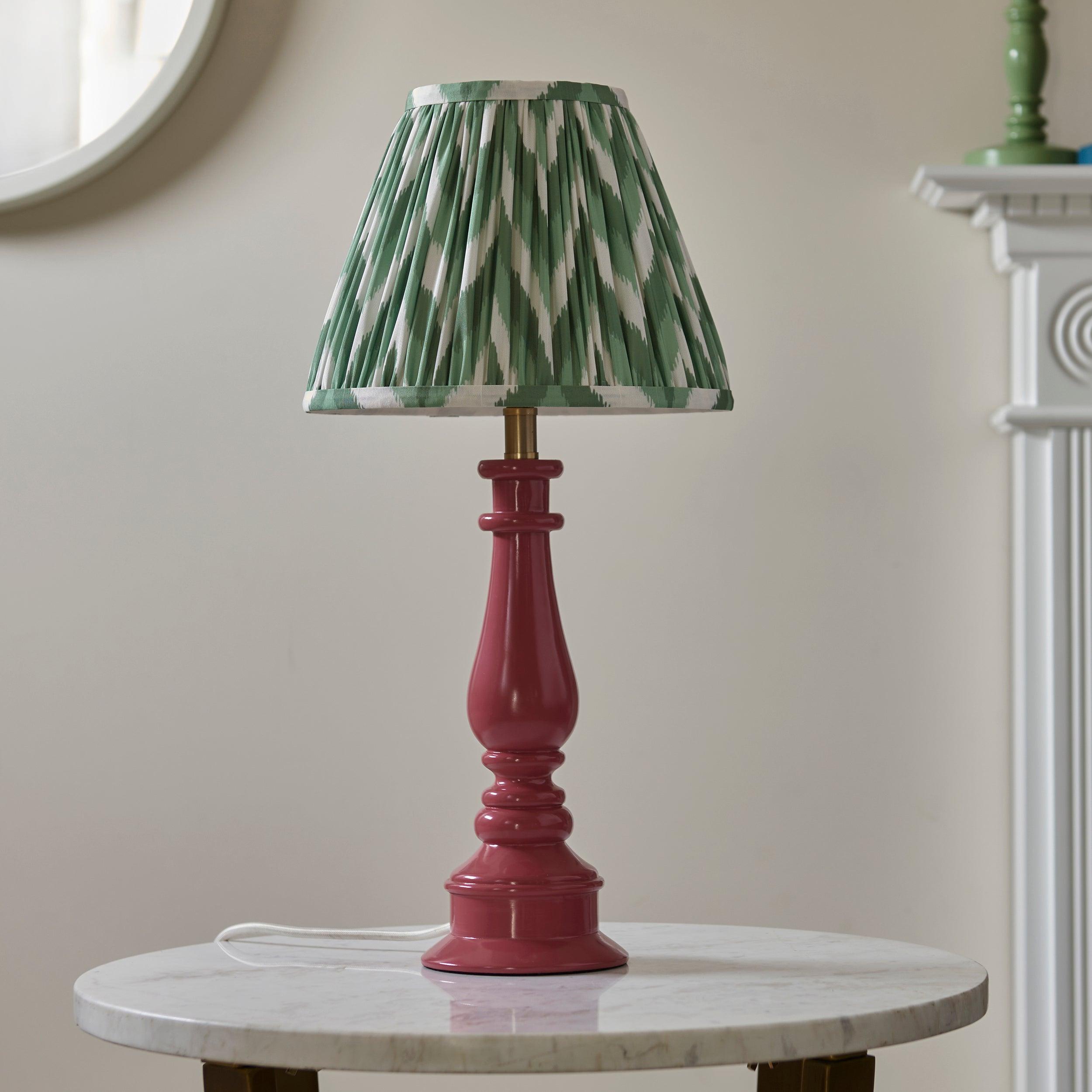 Myrtle Pink Table Lamp & Zigzag 25cm Cotswold Green Shade