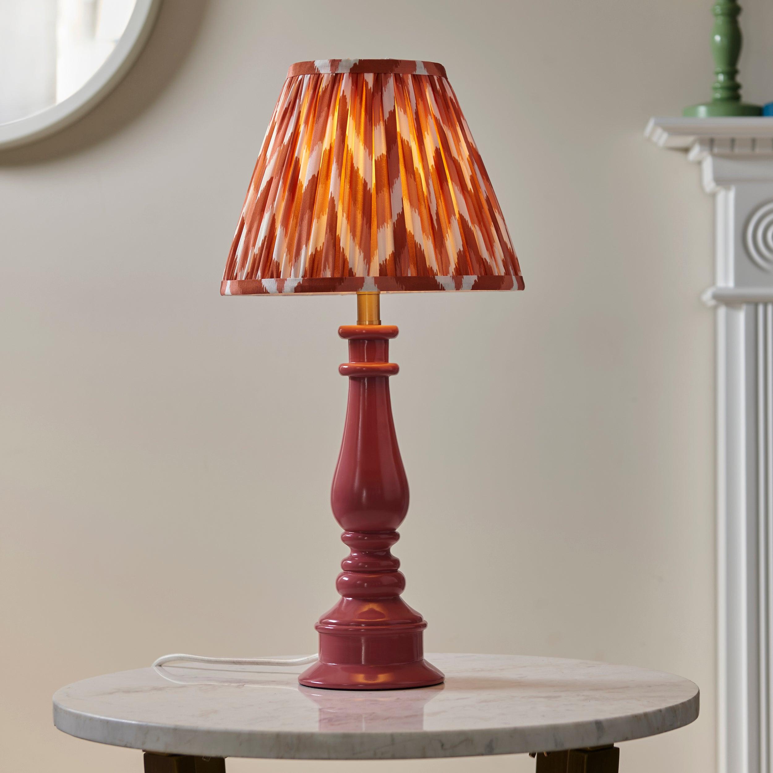 Myrtle Pink Table Lamp & Zigzag 25cm Apricot Orange Shade