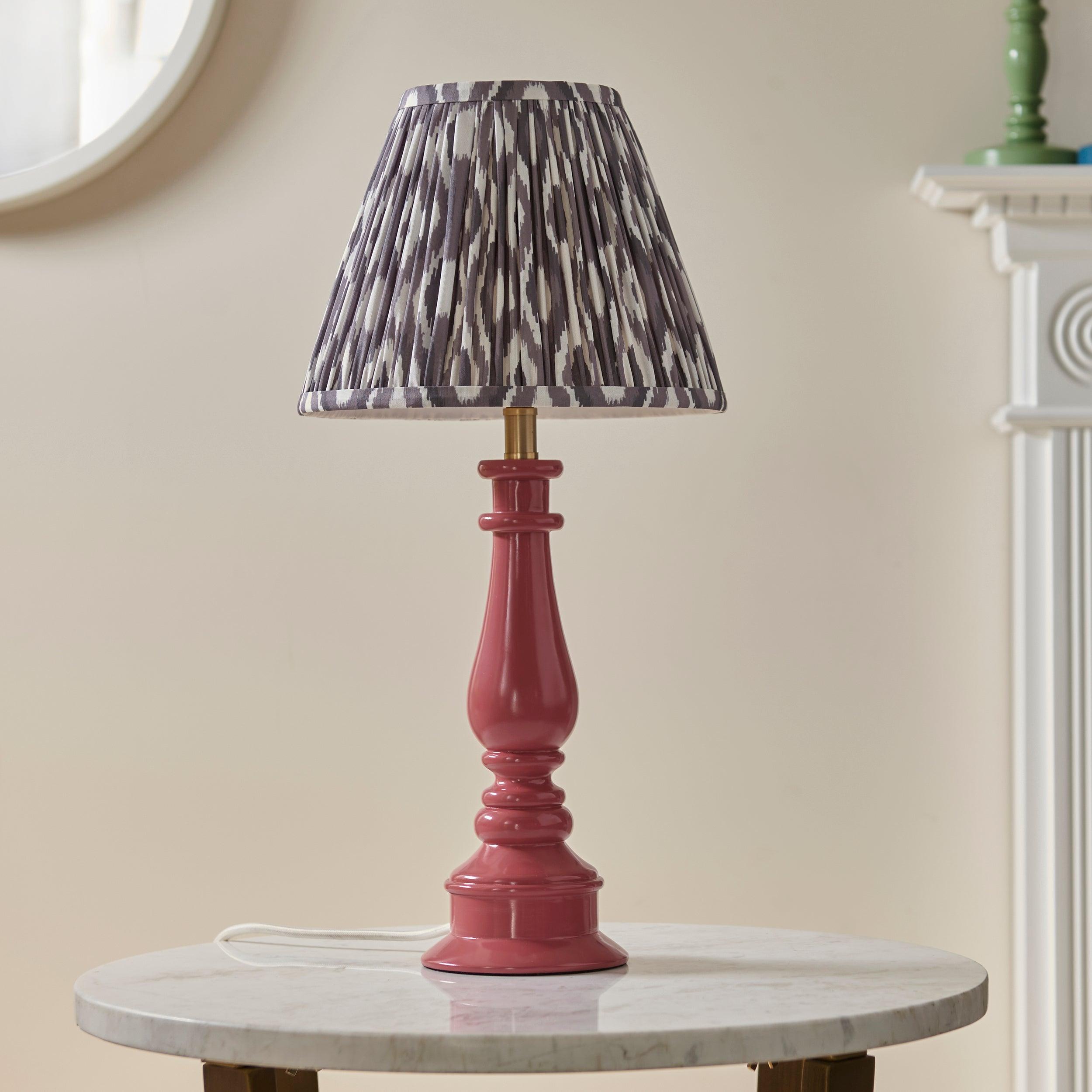 Myrtle Pink Table Lamp & Ikat 25cm Pearl Grey Shade
