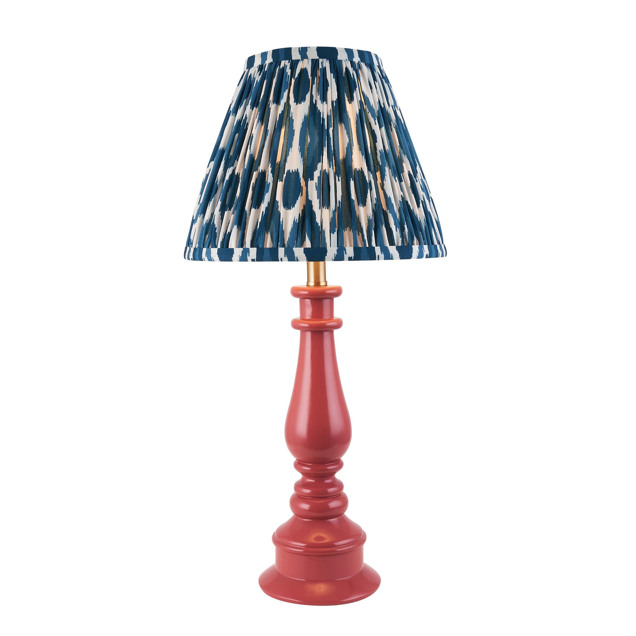 Myrtle Pink Table Lamp & Ikat 25cm Marlin Blue Shade