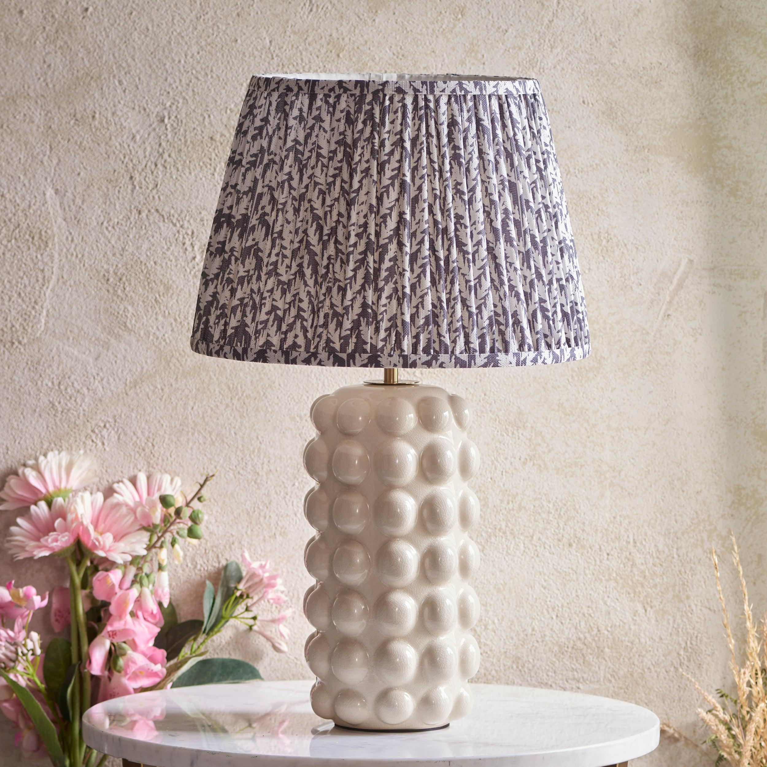 Bobble White Ceramic Table Lamp & Leaf 35cm Pearl Grey Shade