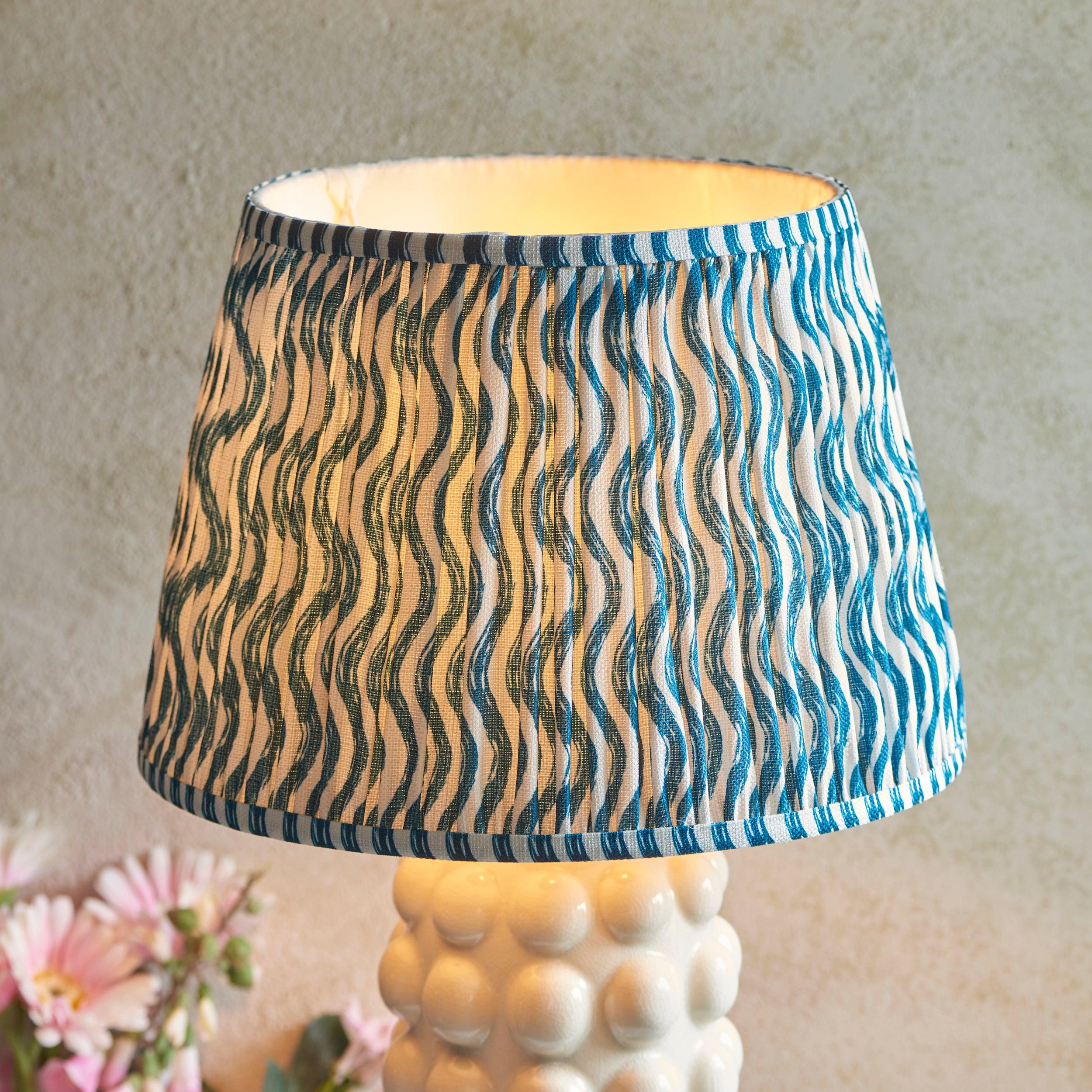 Bobble White Ceramic Table Lamp & Ripple 35cm Marlin Blue Shade