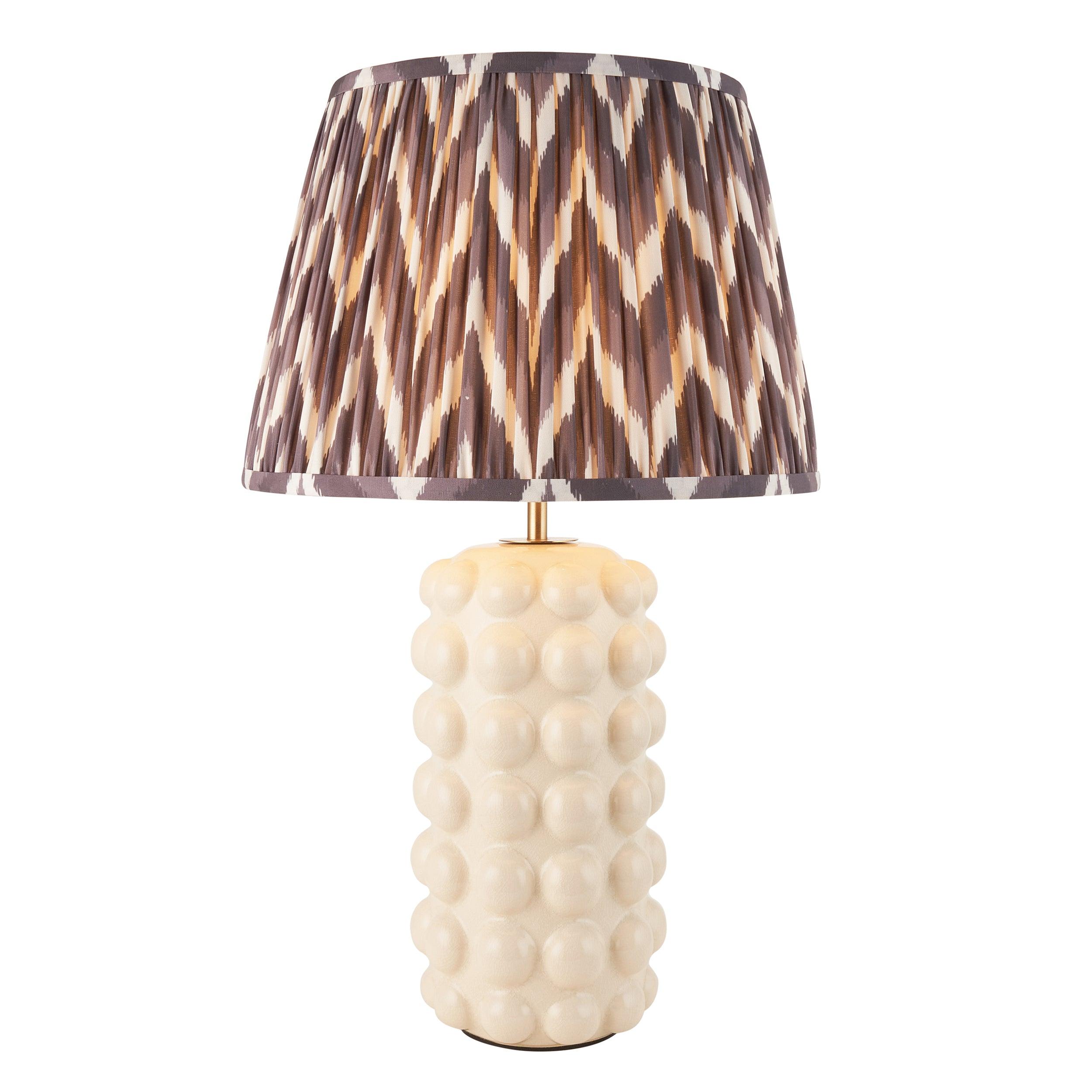 Bobble White Ceramic Table Lamp & Zigzag 35cm Pearl Grey Shade