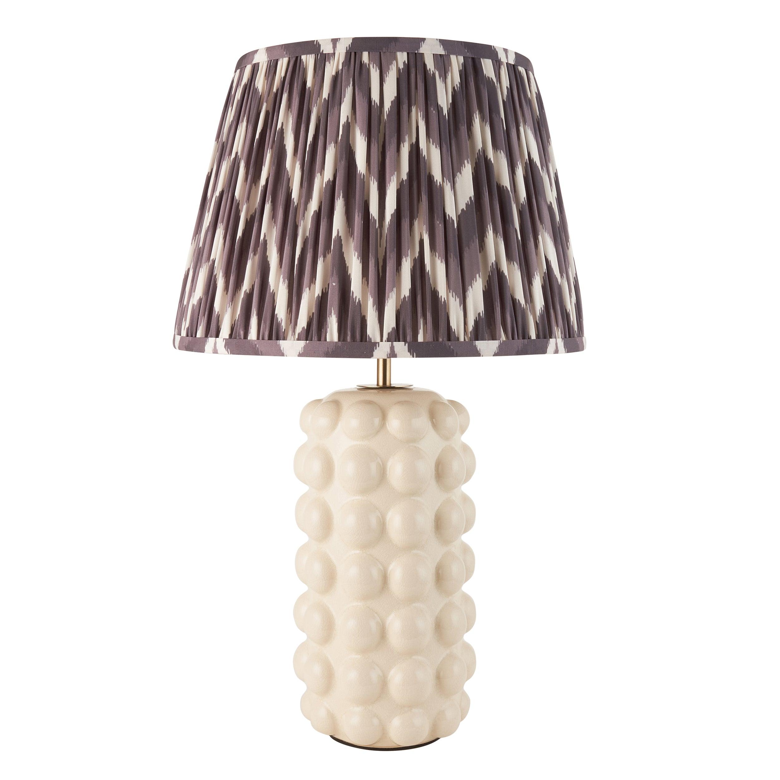 Bobble White Ceramic Table Lamp & Zigzag 35cm Pearl Grey Shade