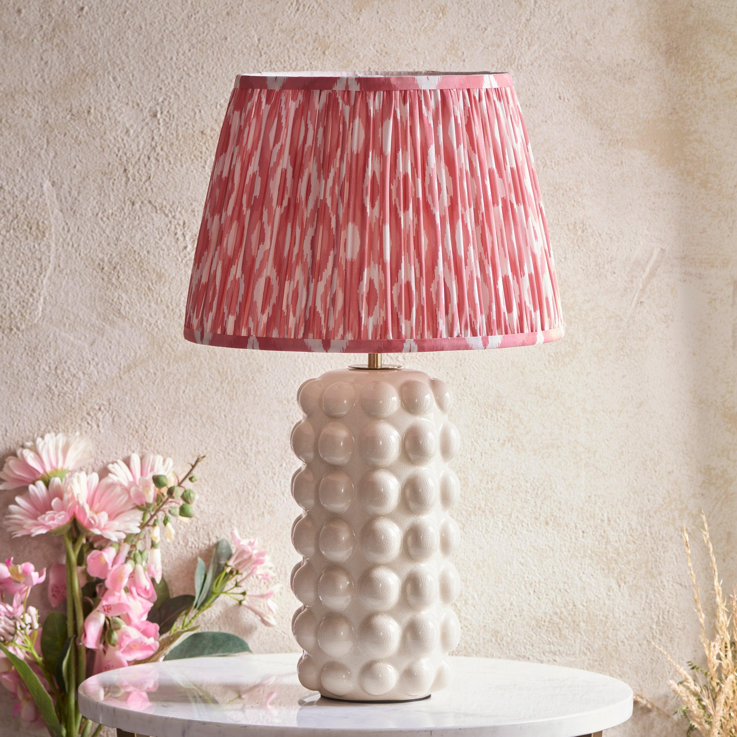 Bobble White Ceramic Table Lamp & Ikat 35cm Coral Pink Shade