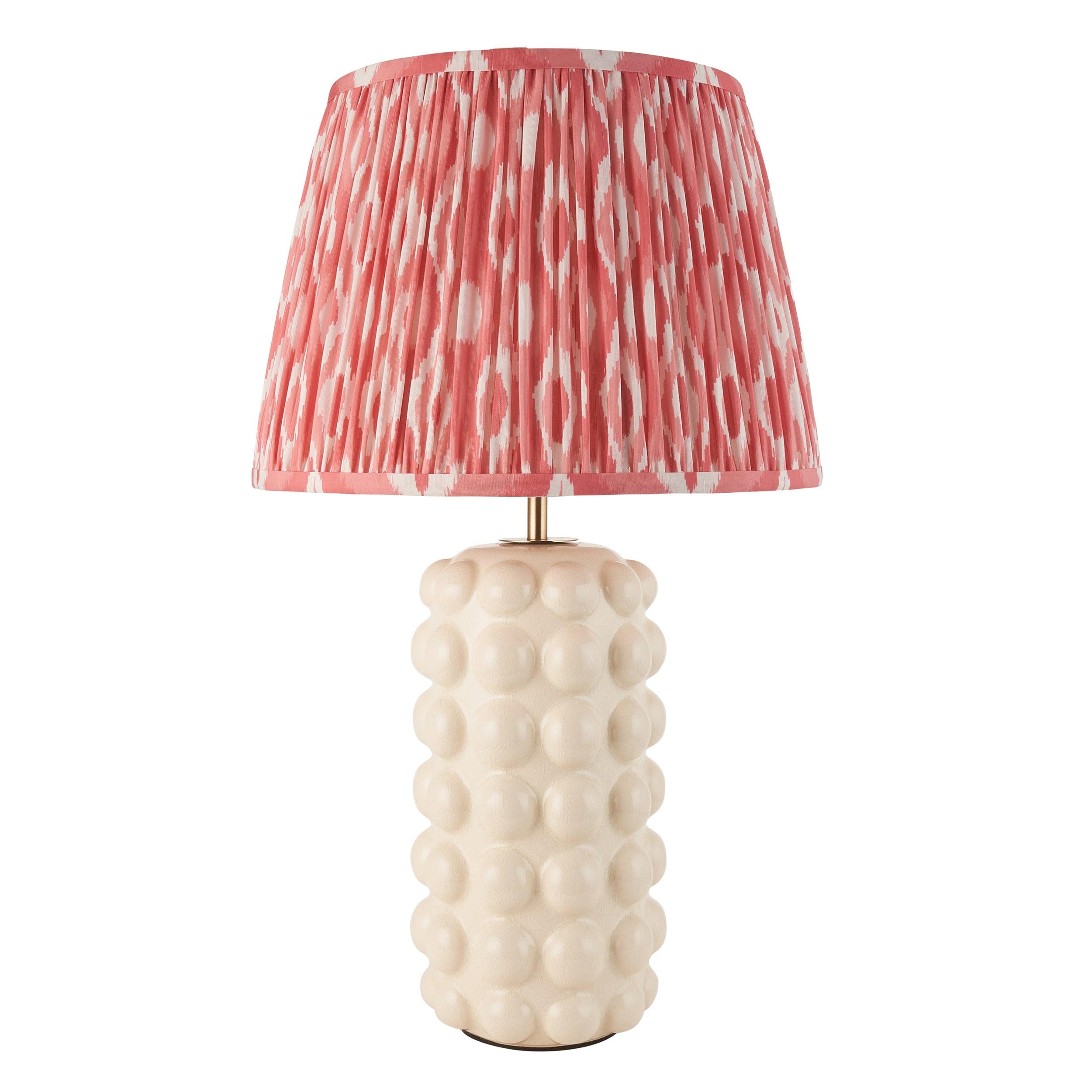 Bobble White Ceramic Table Lamp & Ikat 35cm Coral Pink Shade