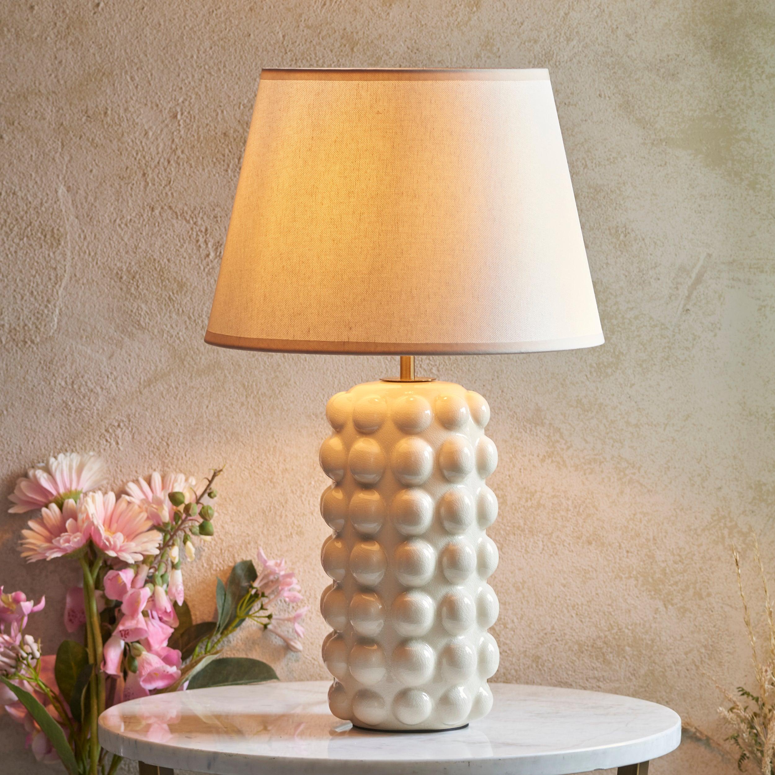 Bobble White Ceramic Table Lamp & Ivy 35cm Vintage White Shade