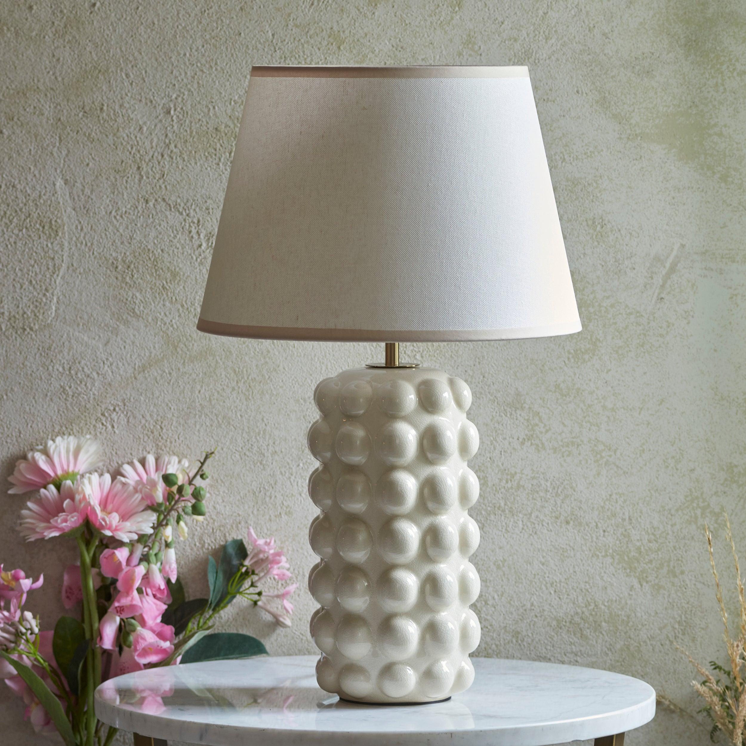 Bobble White Ceramic Table Lamp & Ivy 35cm Vintage White Shade