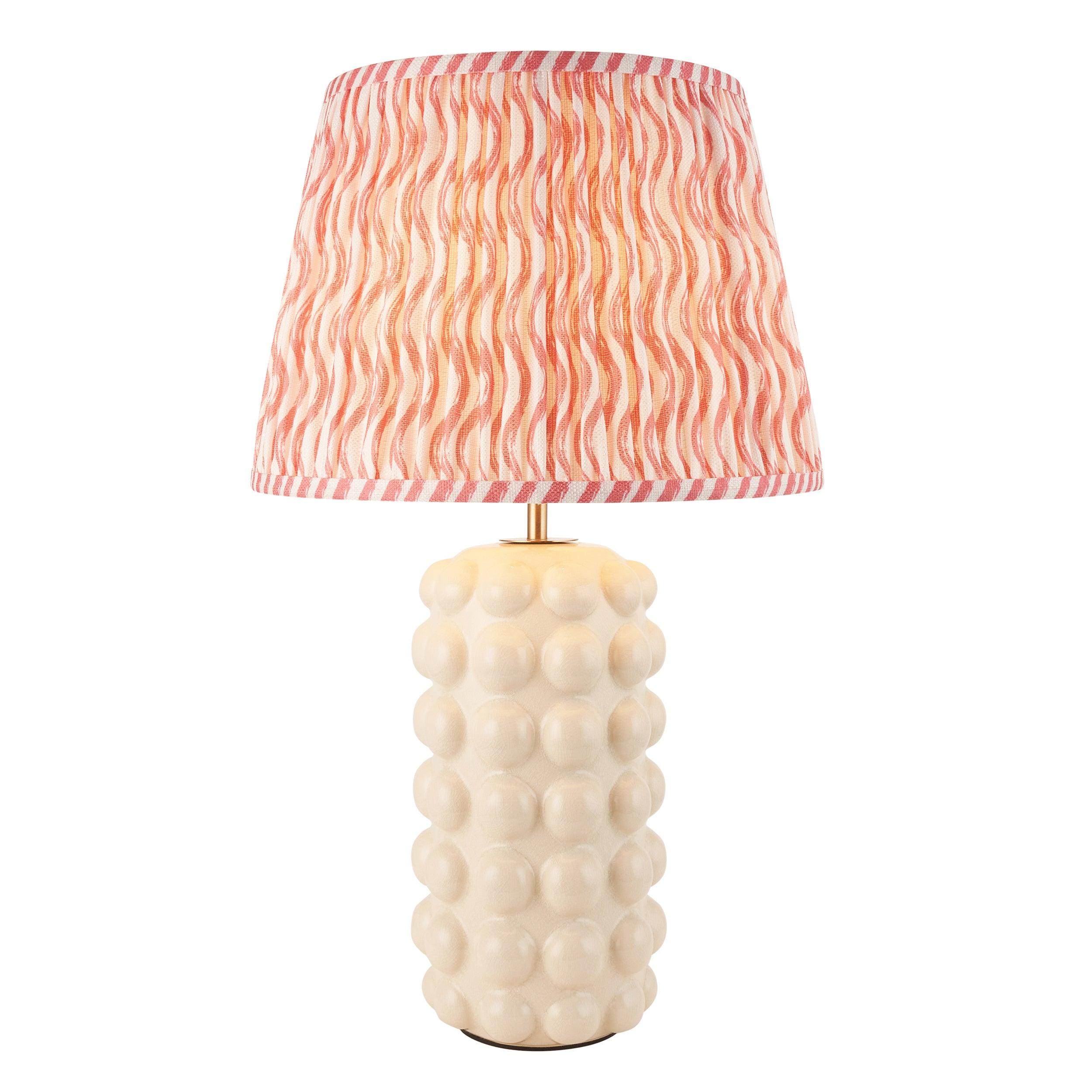 Bobble White Ceramic Table Lamp & Ripple 35cm Coral Pink Shade