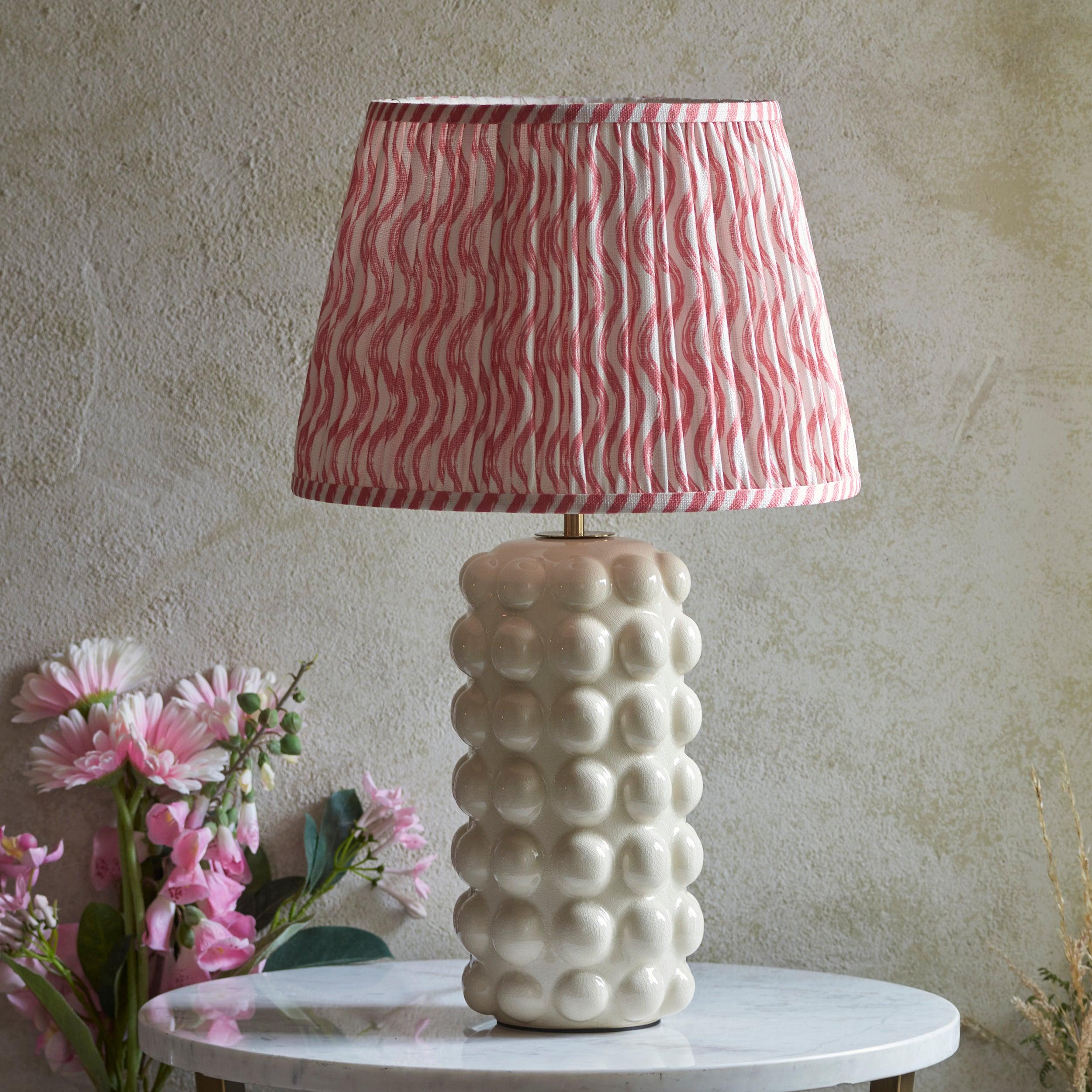 Bobble White Ceramic Table Lamp & Ripple 35cm Coral Pink Shade