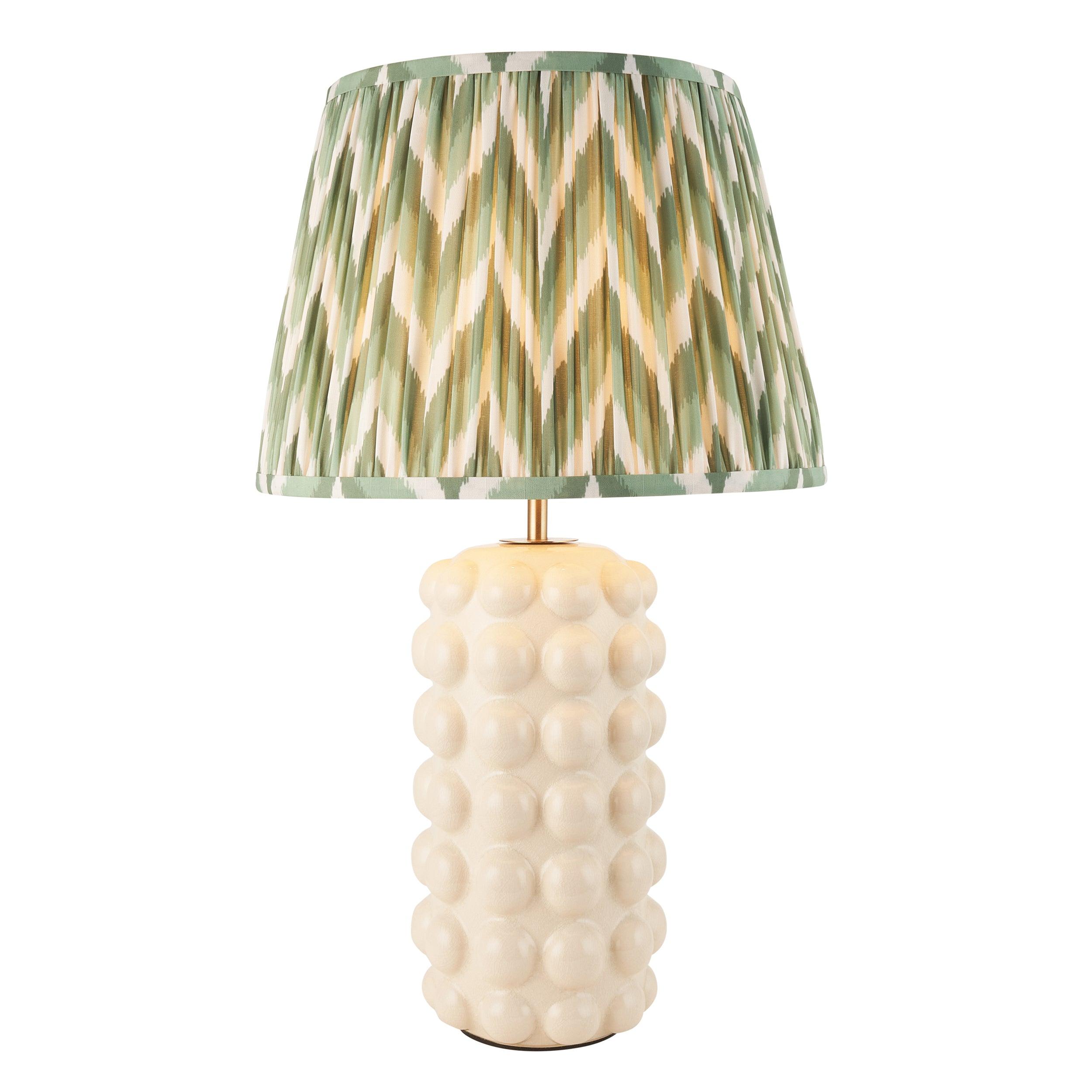 Bobble White Ceramic Table Lamp & Zigzag 35cm Cotswold Green Shade