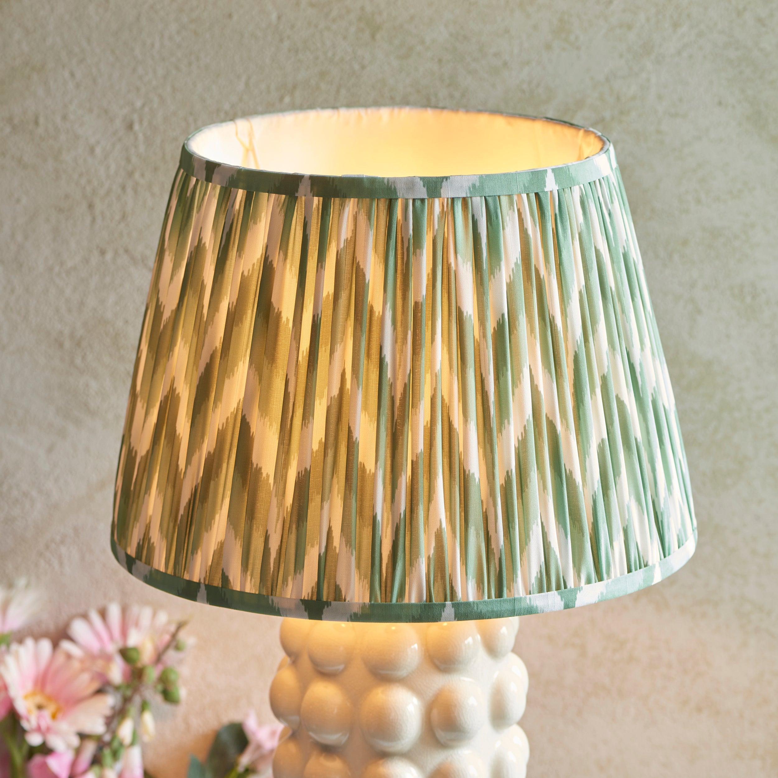 Bobble White Ceramic Table Lamp & Zigzag 35cm Cotswold Green Shade