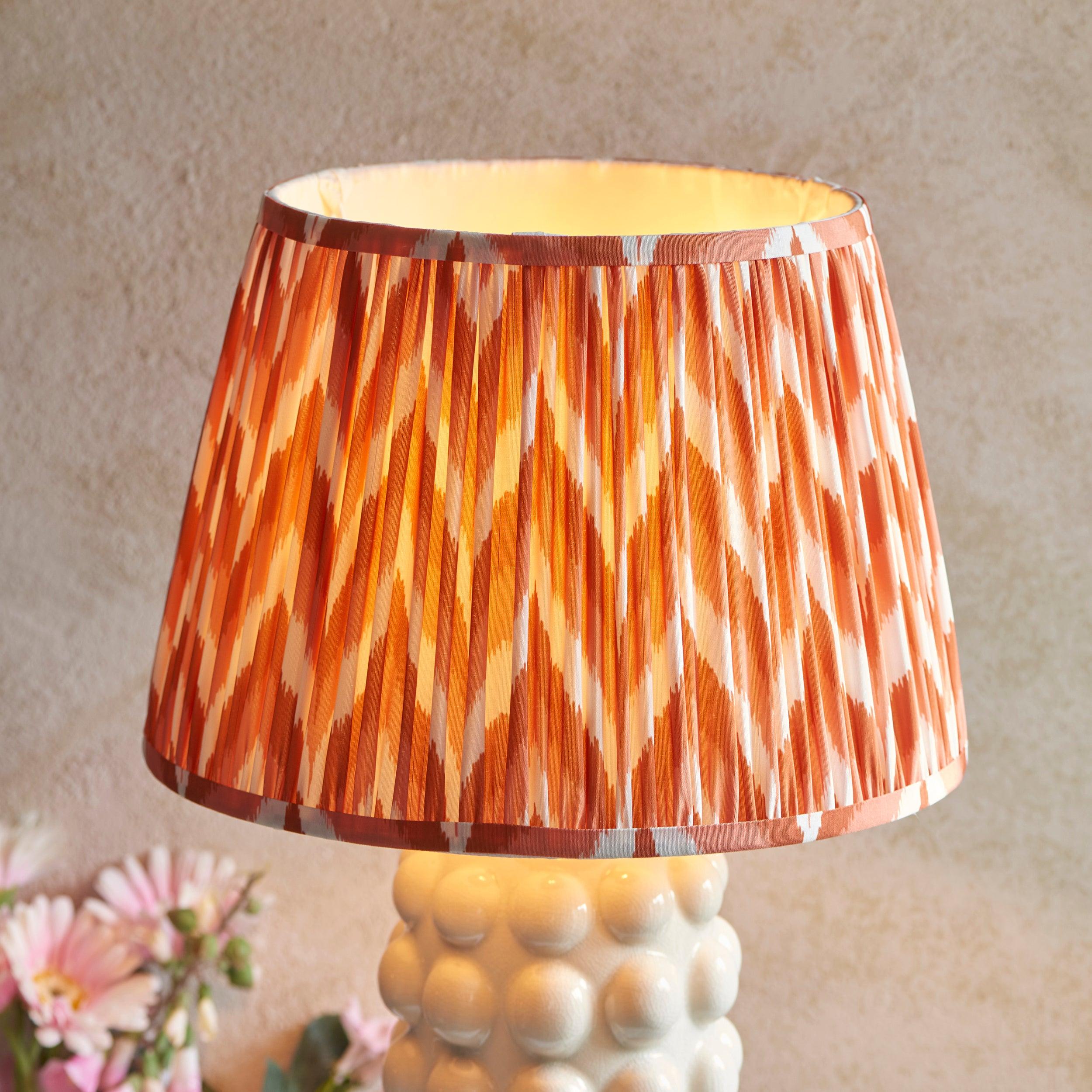 Bobble White Ceramic Table Lamp & Zigzag 35cm Apricot Orange Shade