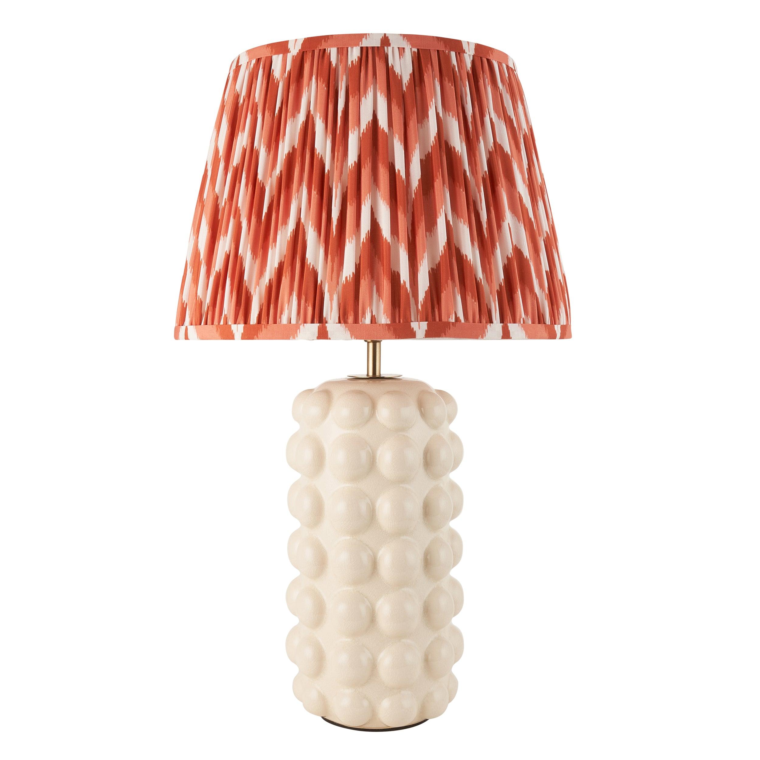 Bobble White Ceramic Table Lamp & Zigzag 35cm Apricot Orange Shade