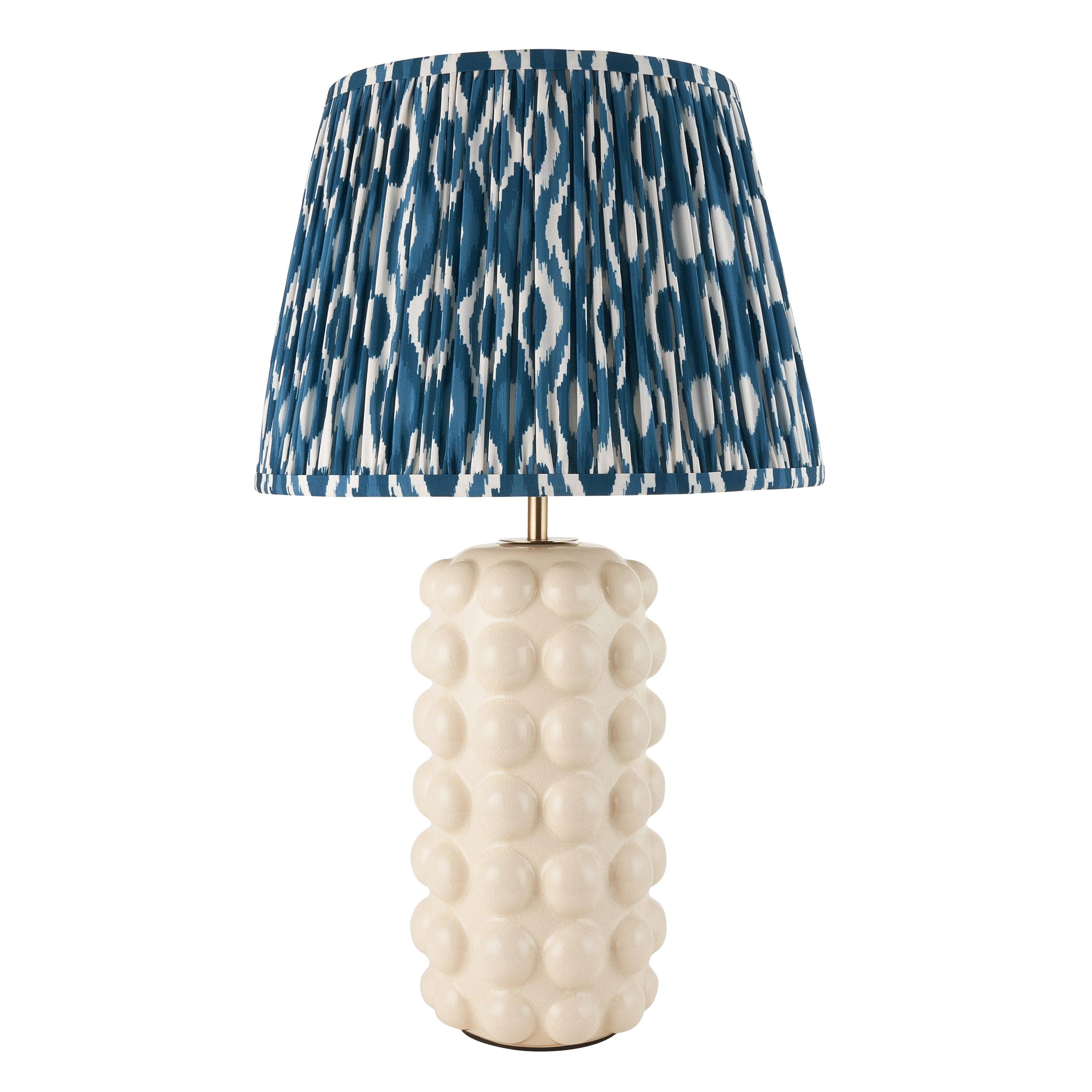 Bobble White Ceramic Table Lamp & Ikat 35cm Marlin Blue Shade