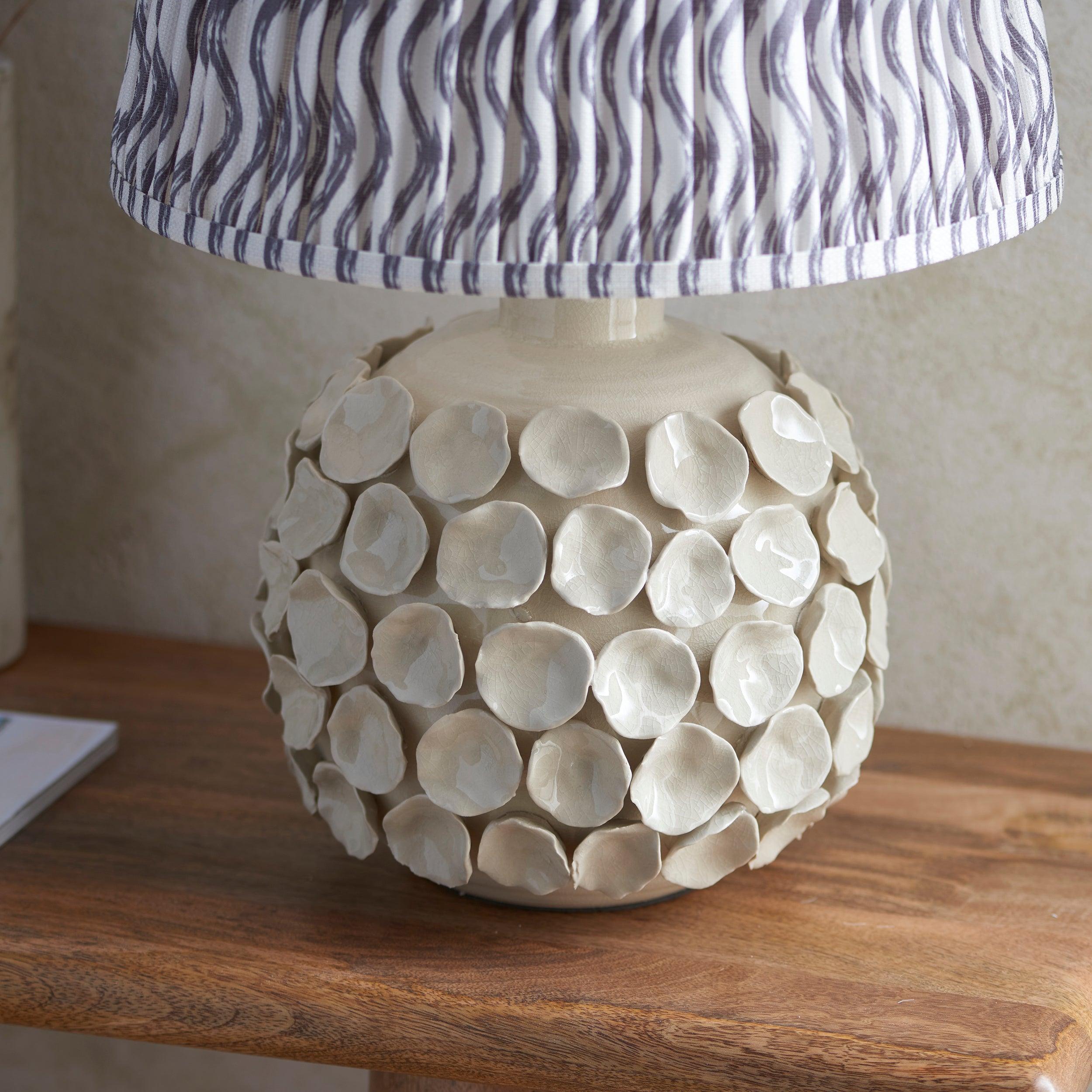 Borello Ivory Ceramic Table Lamp & Ripple 35cm Pearl Grey Shade