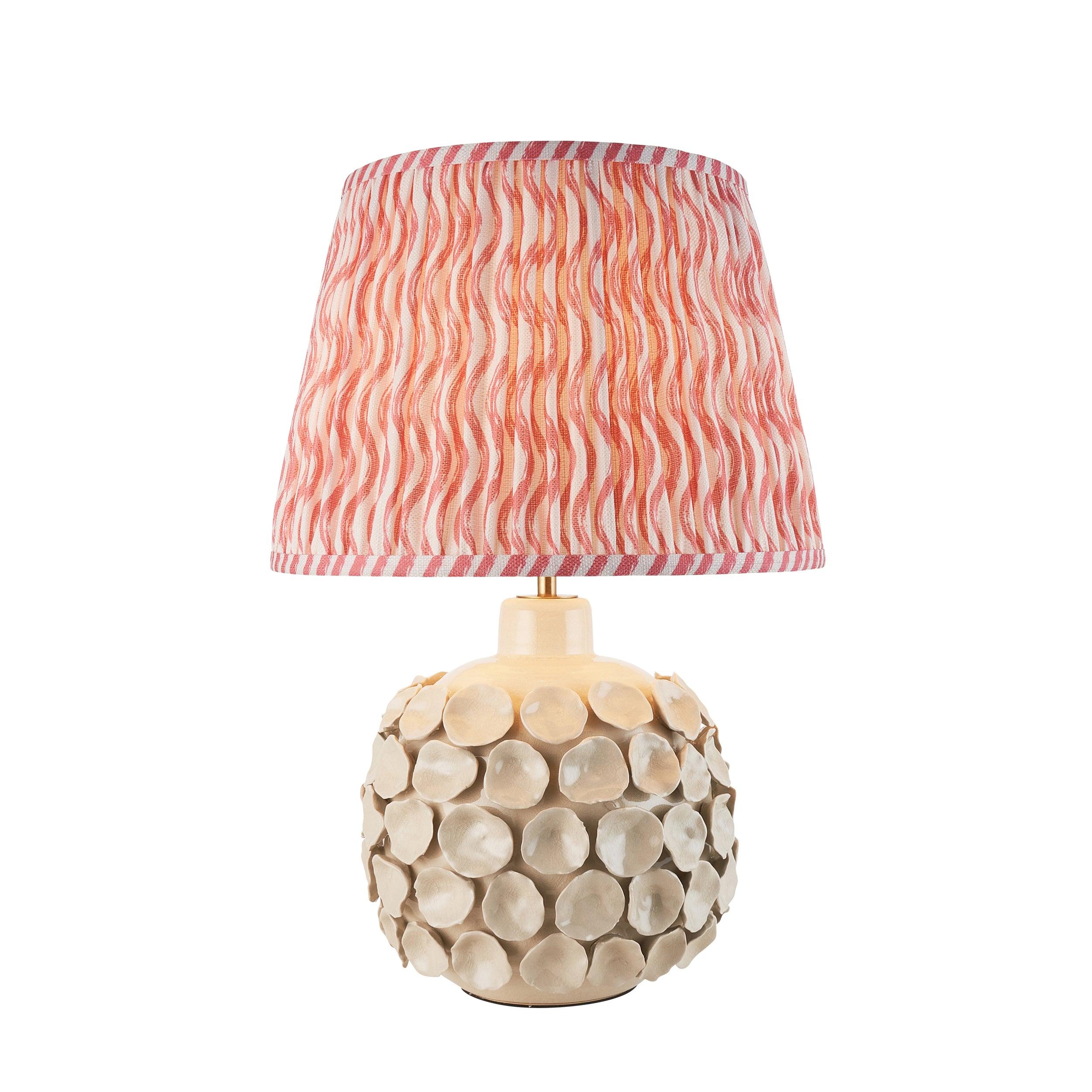 Borello Ivory Ceramic Table Lamp & Ripple 35cm Coral Pink Shade
