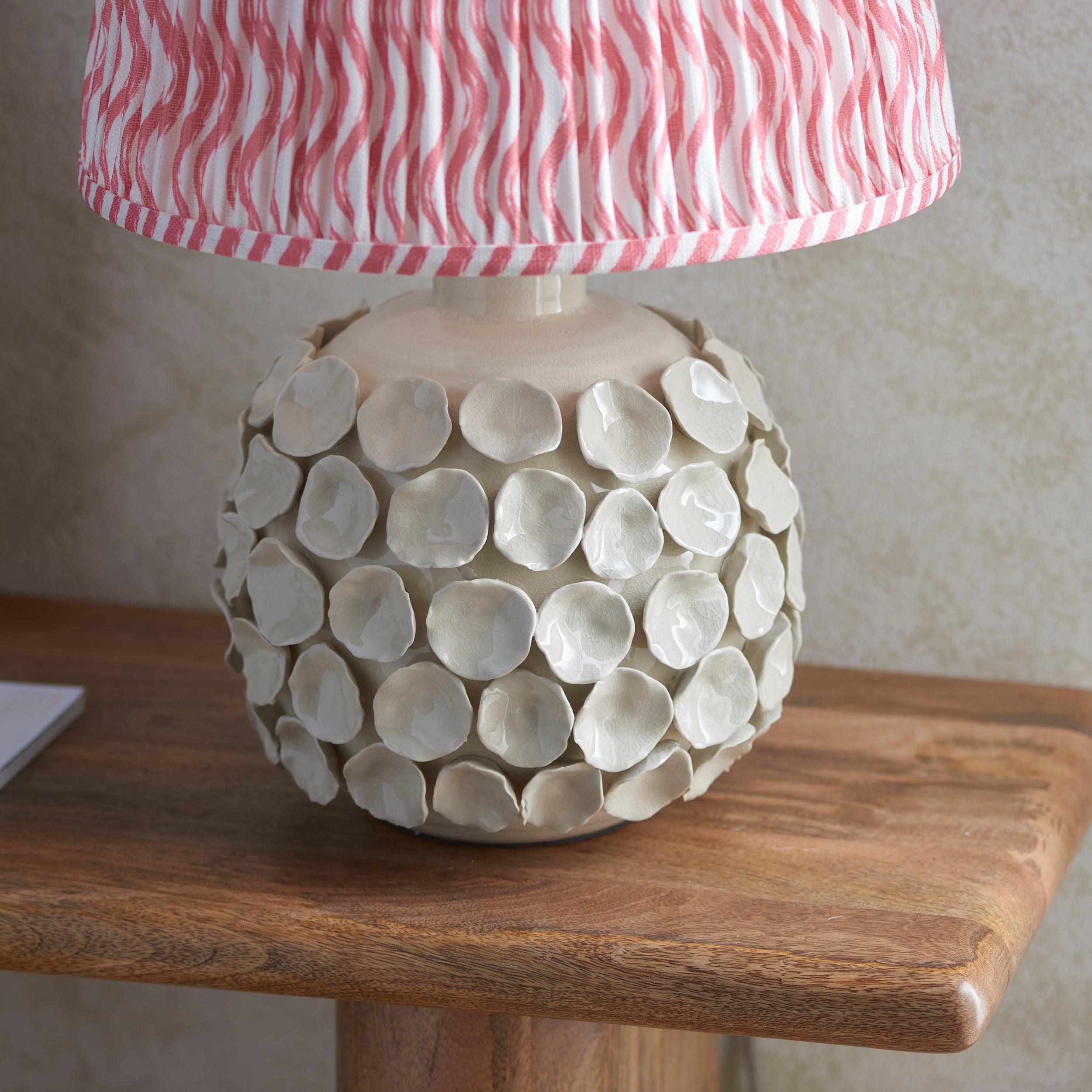 Borello Ivory Ceramic Table Lamp & Ripple 35cm Coral Pink Shade