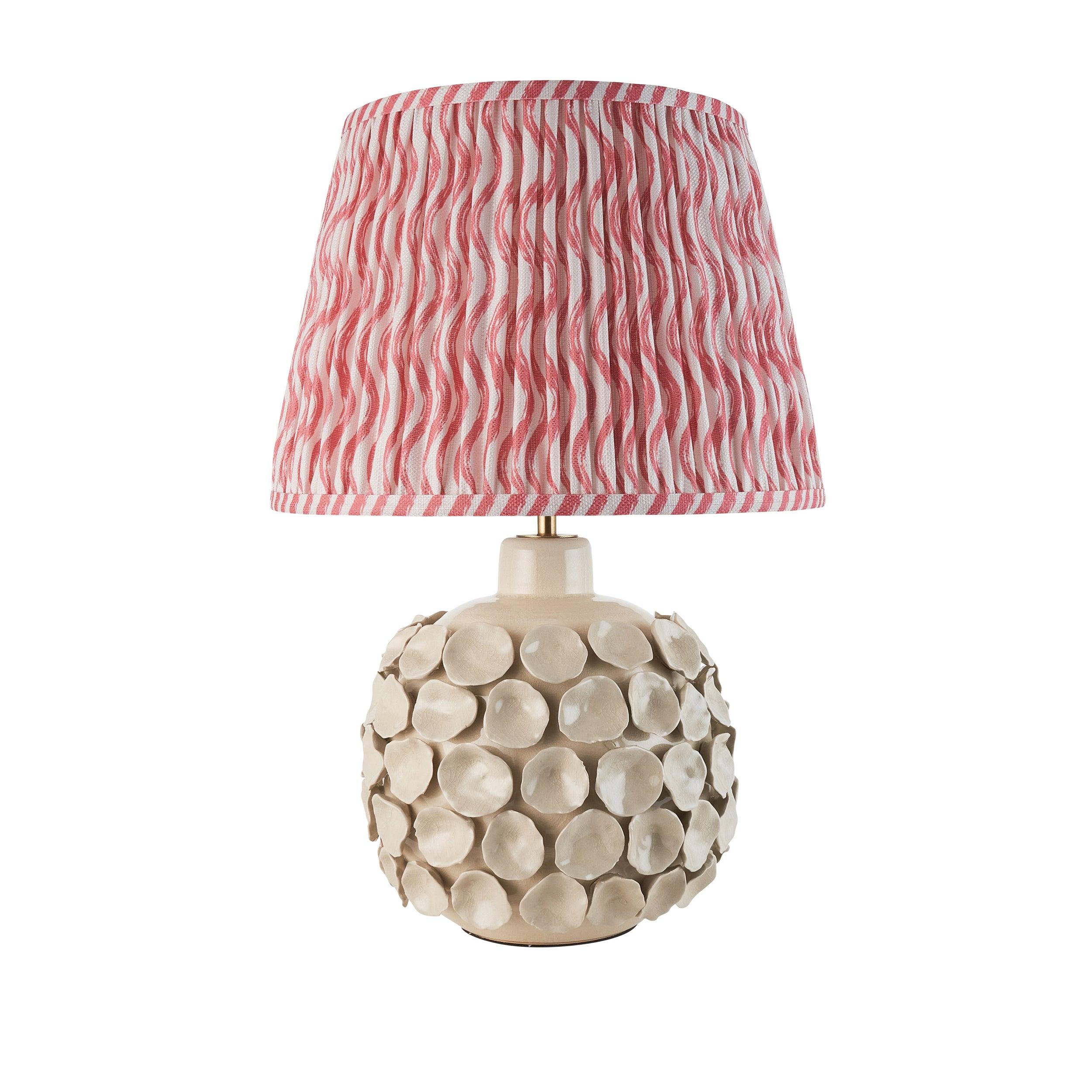 Borello Ivory Ceramic Table Lamp & Ripple 35cm Coral Pink Shade