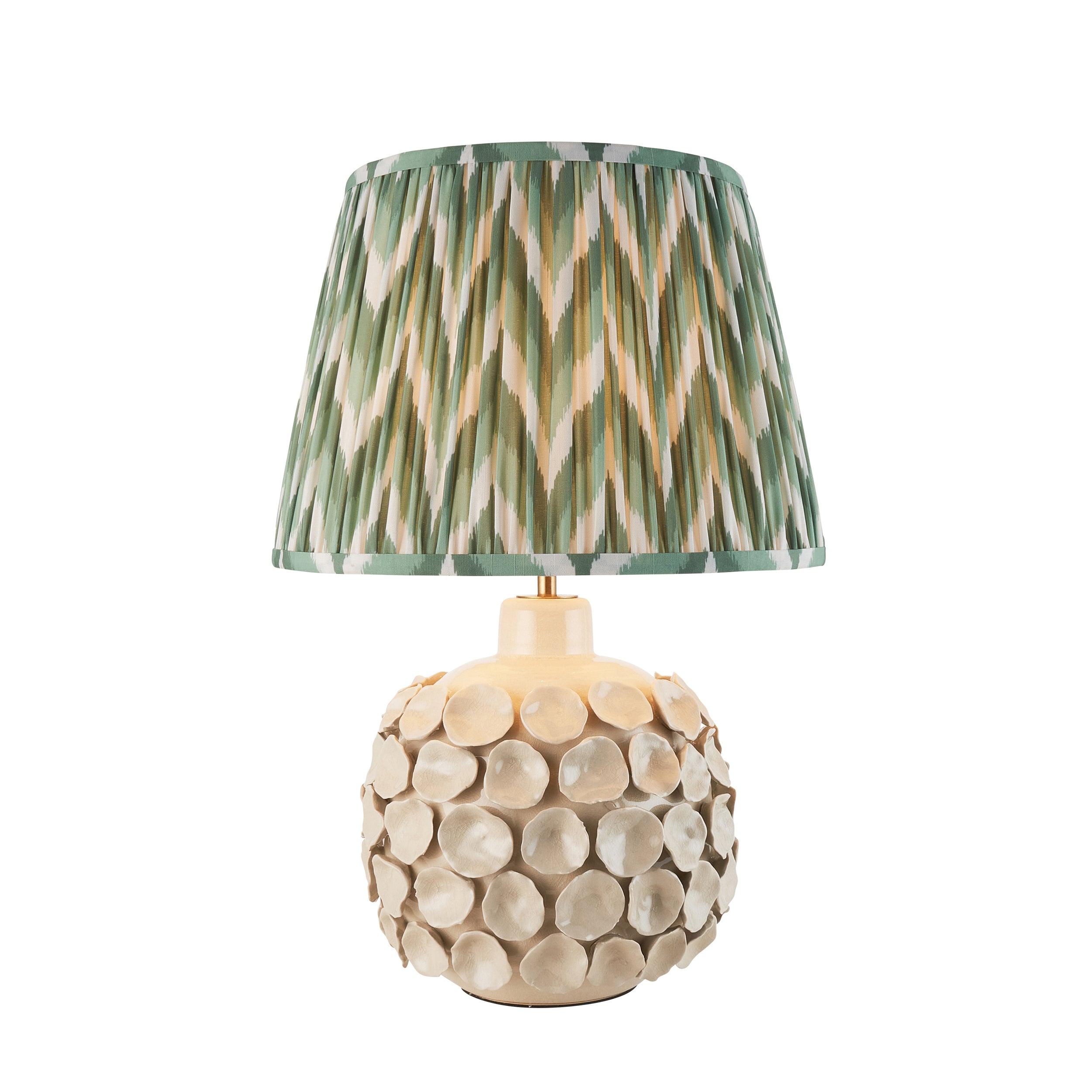 Borello Ivory Ceramic Table Lamp & Zigzag 35cm Cotswold Green Shade