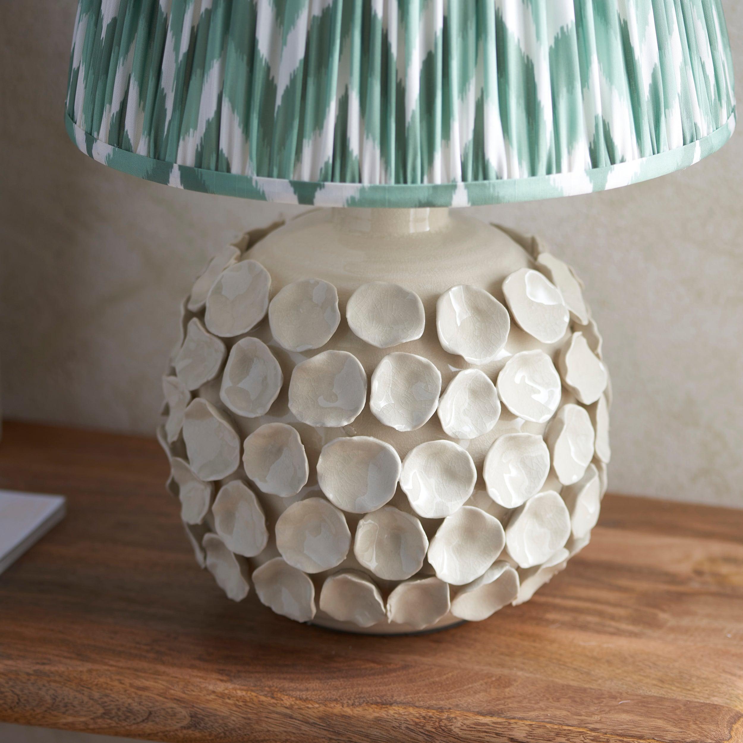 Borello Ivory Ceramic Table Lamp & Zigzag 35cm Cotswold Green Shade