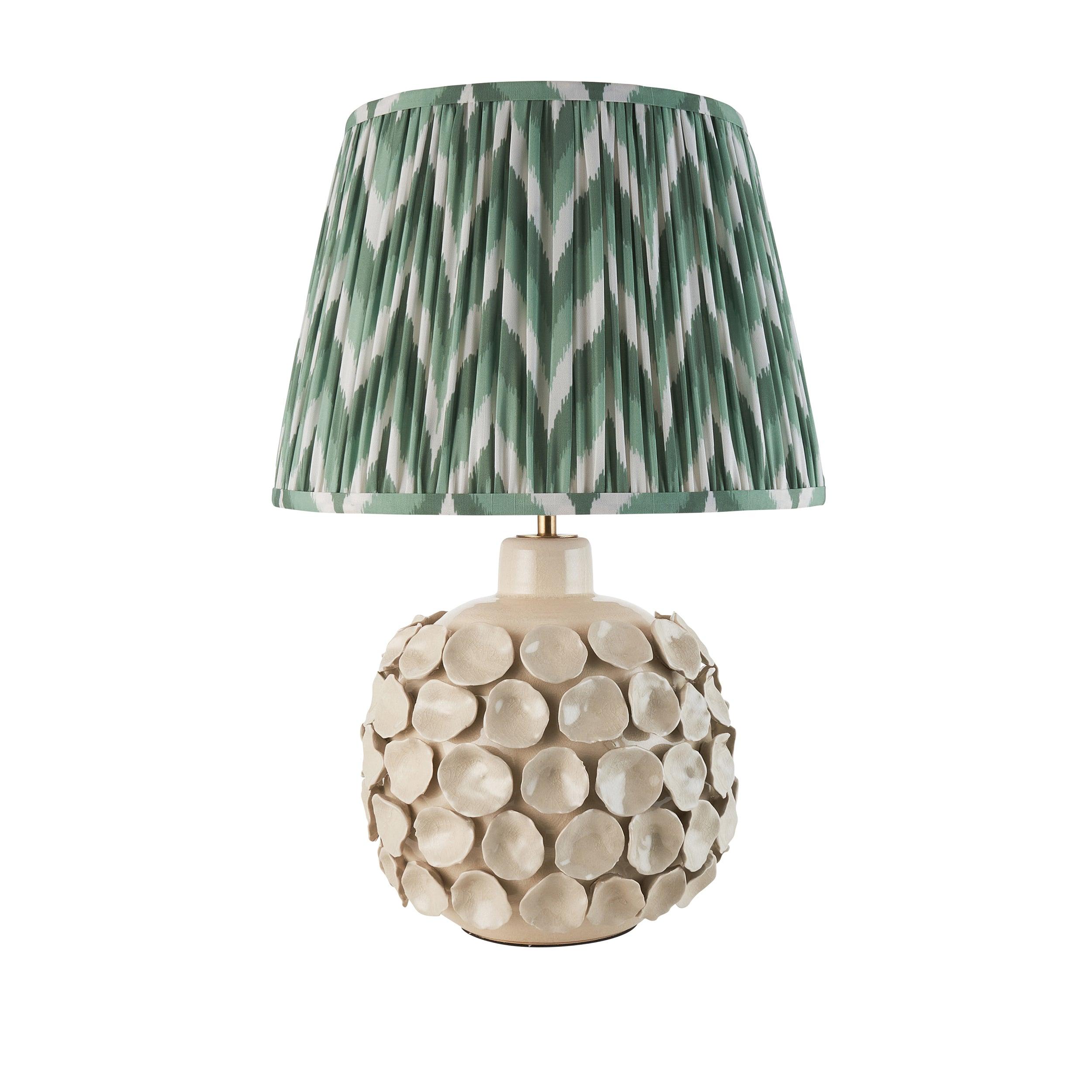 Borello Ivory Ceramic Table Lamp & Zigzag 35cm Cotswold Green Shade