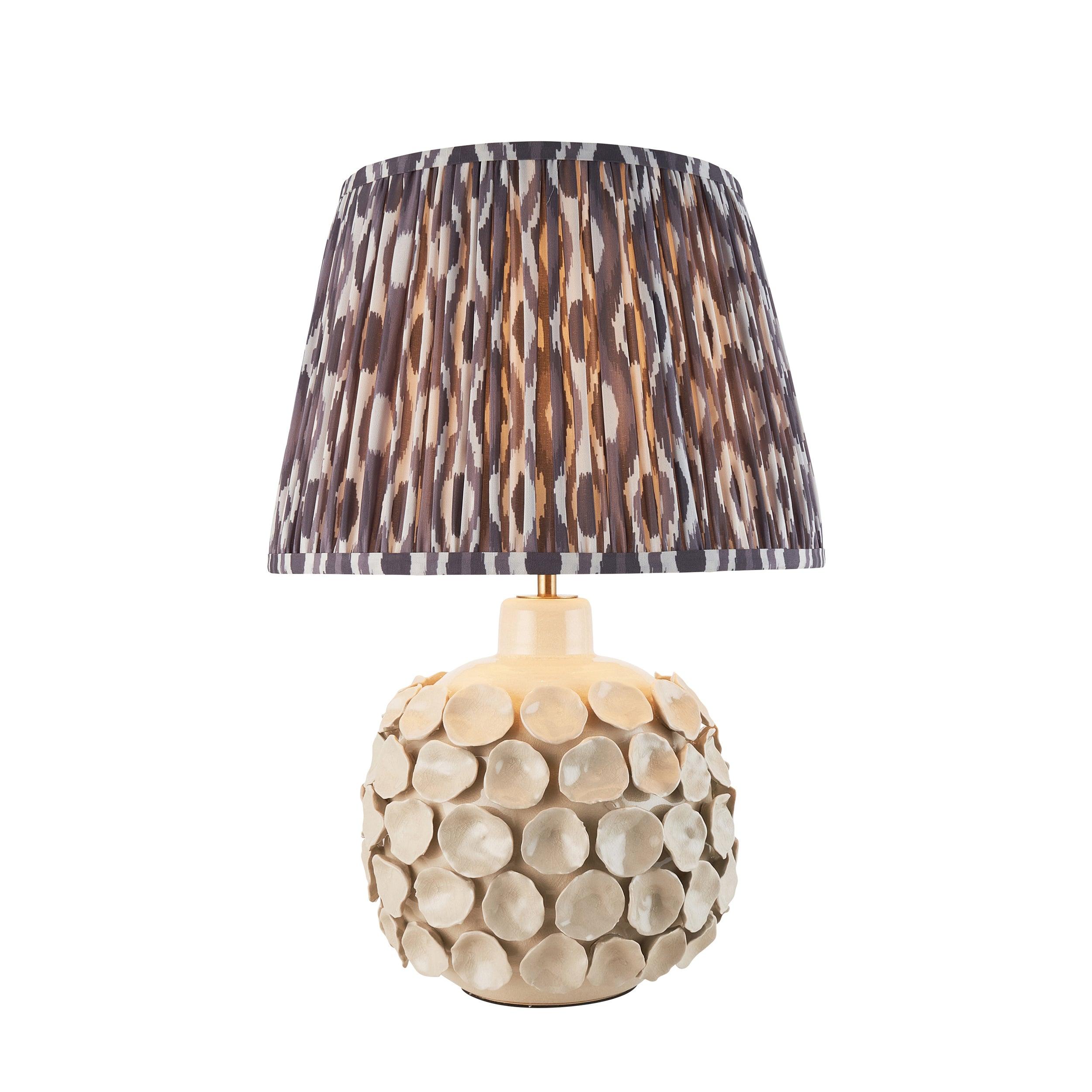Borello Ivory Ceramic Table Lamp & Ikat 35cm Pearl Grey Shade