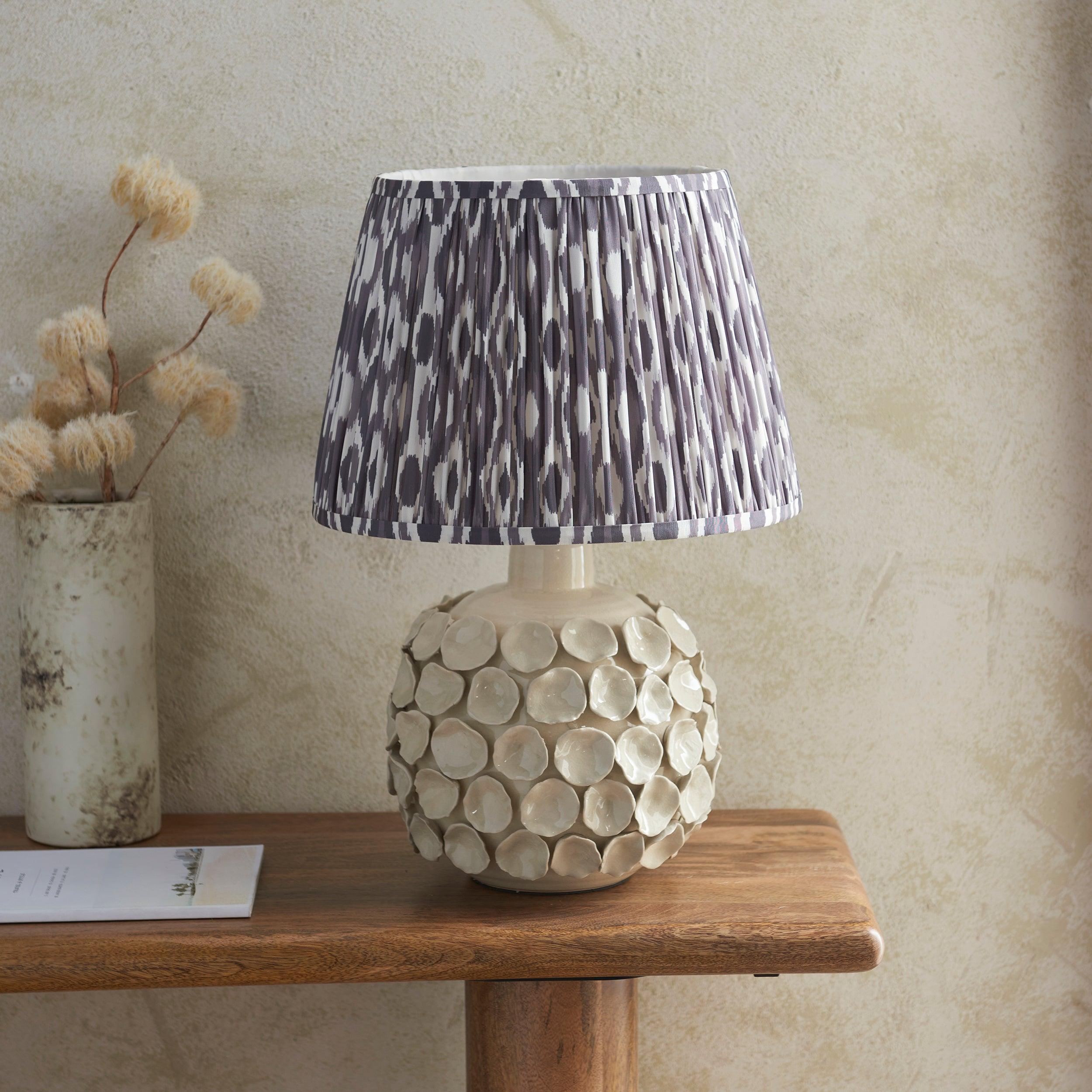 Borello Ivory Ceramic Table Lamp & Ikat 35cm Pearl Grey Shade