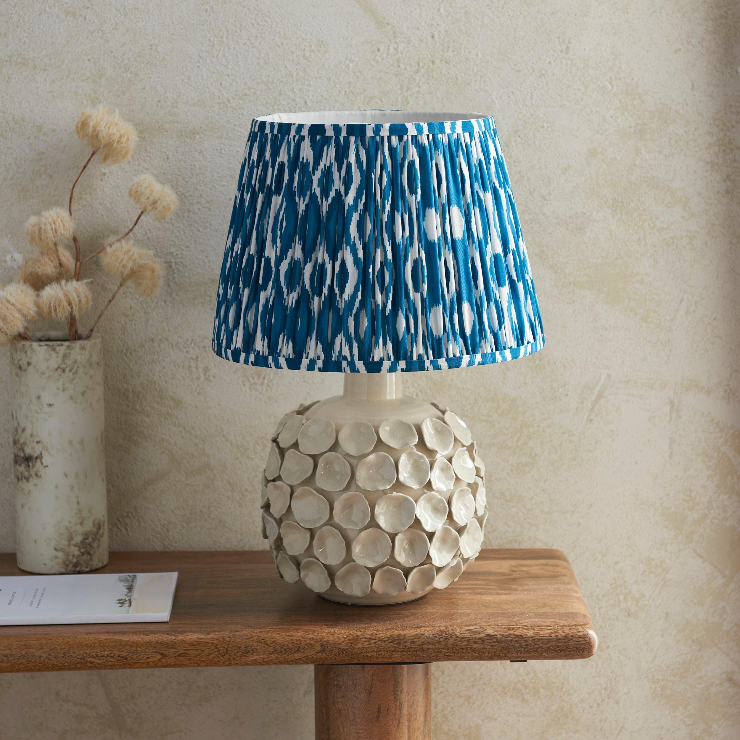 Borello Ivory Ceramic Table Lamp & Ikat 35cm Marlin Blue Shade