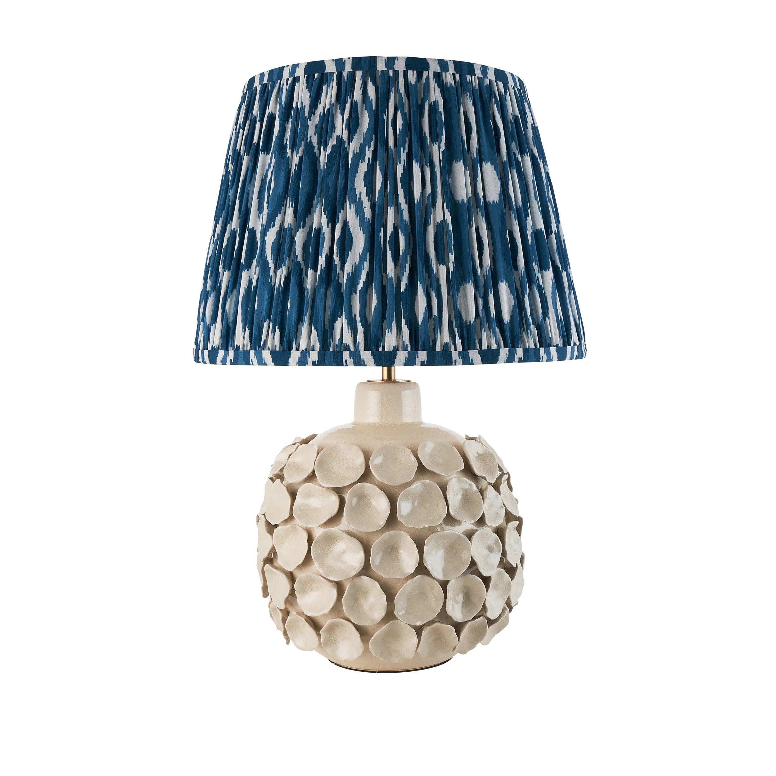Borello Ivory Ceramic Table Lamp & Ikat 35cm Marlin Blue Shade