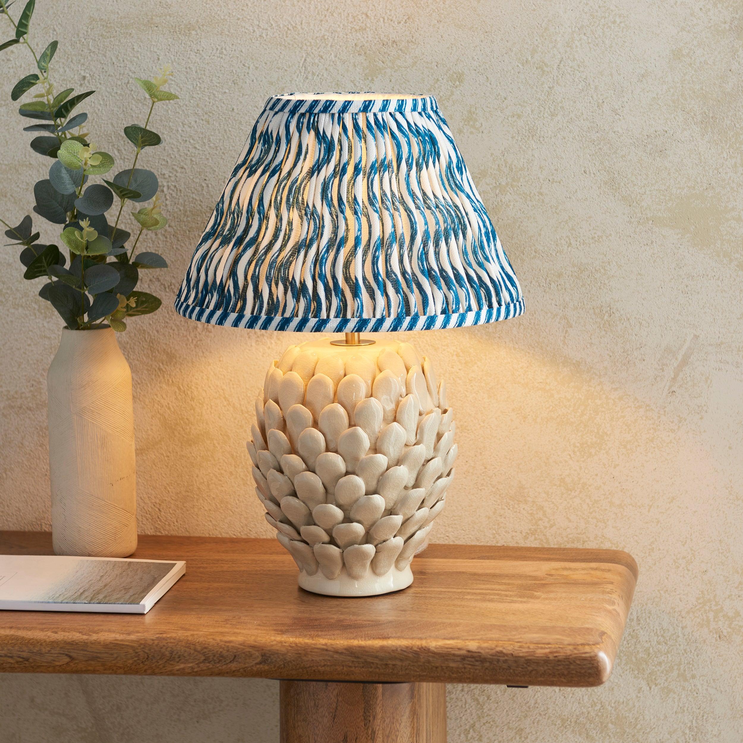 Buy Layered Leaf Ceramic Table Lamp & Ripple 30cm Marlin Blue Shade